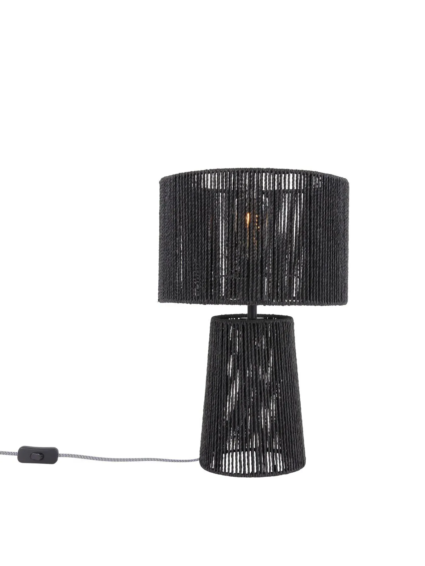 Table Lamp with Woven Design - Black, Paper Rope