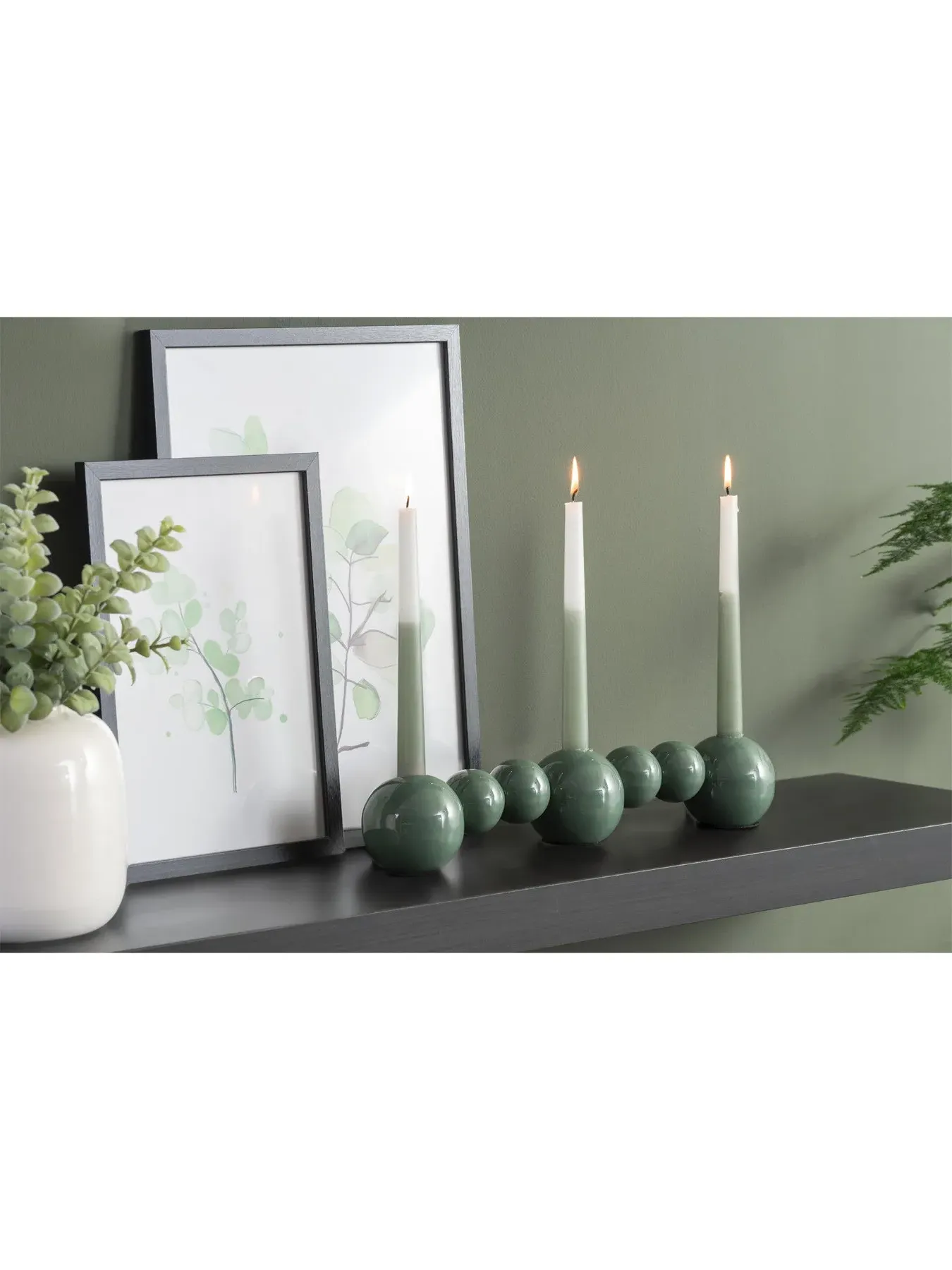 Tall Candle Holder with Bubble Design - Green