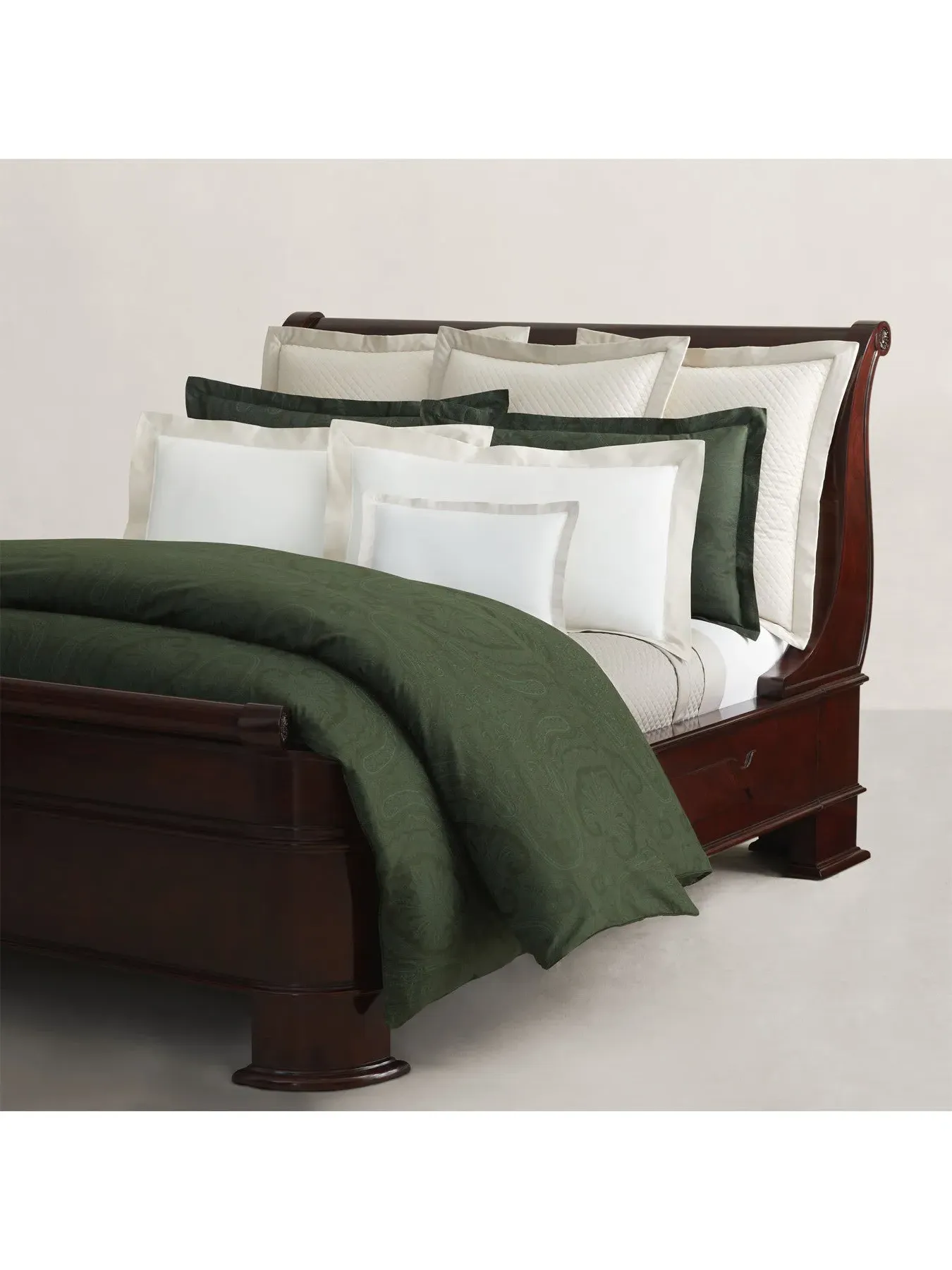 Oxford Pillowcase with Paisley Print - Green, Linen