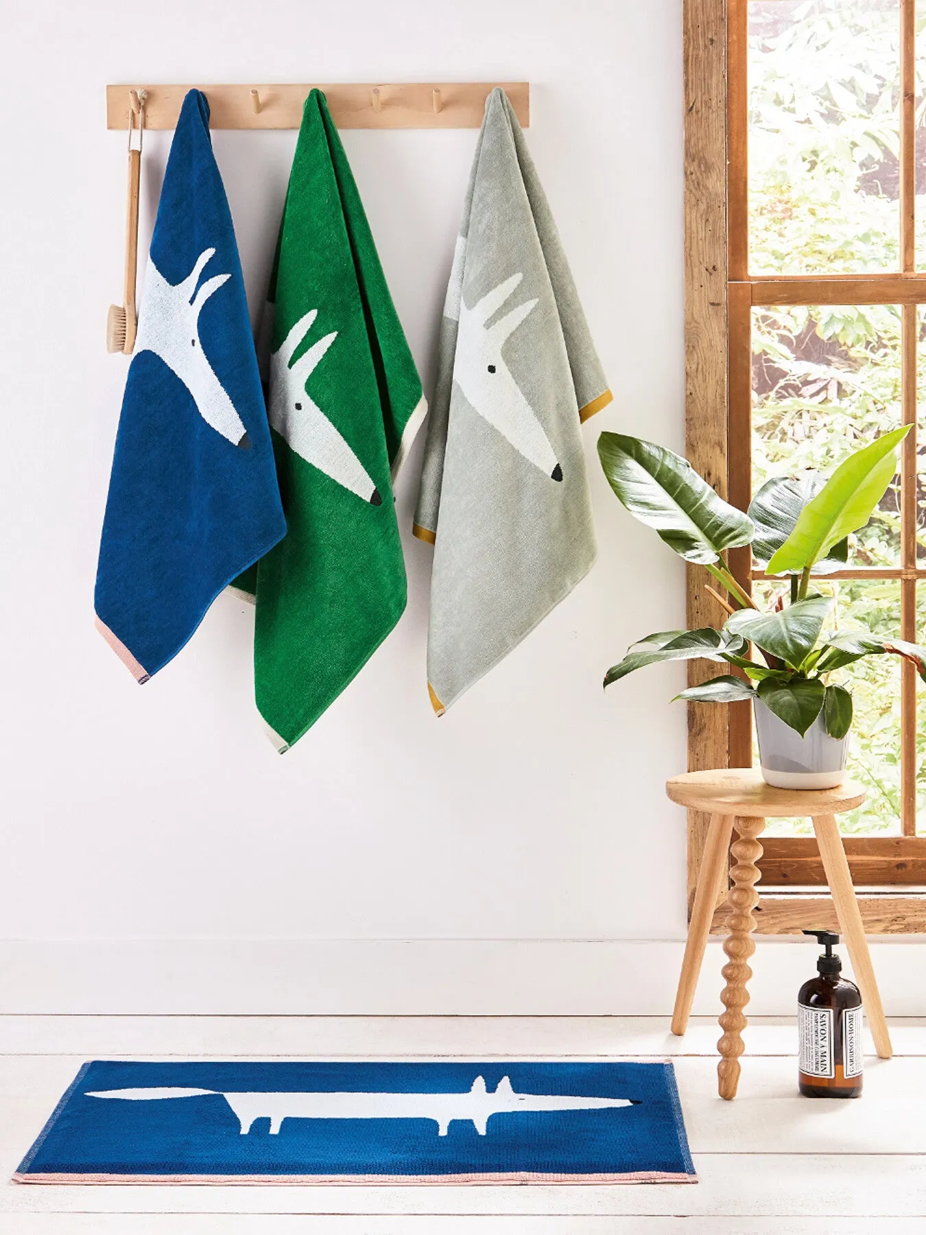 Bath Towel with Fox Design - Denim