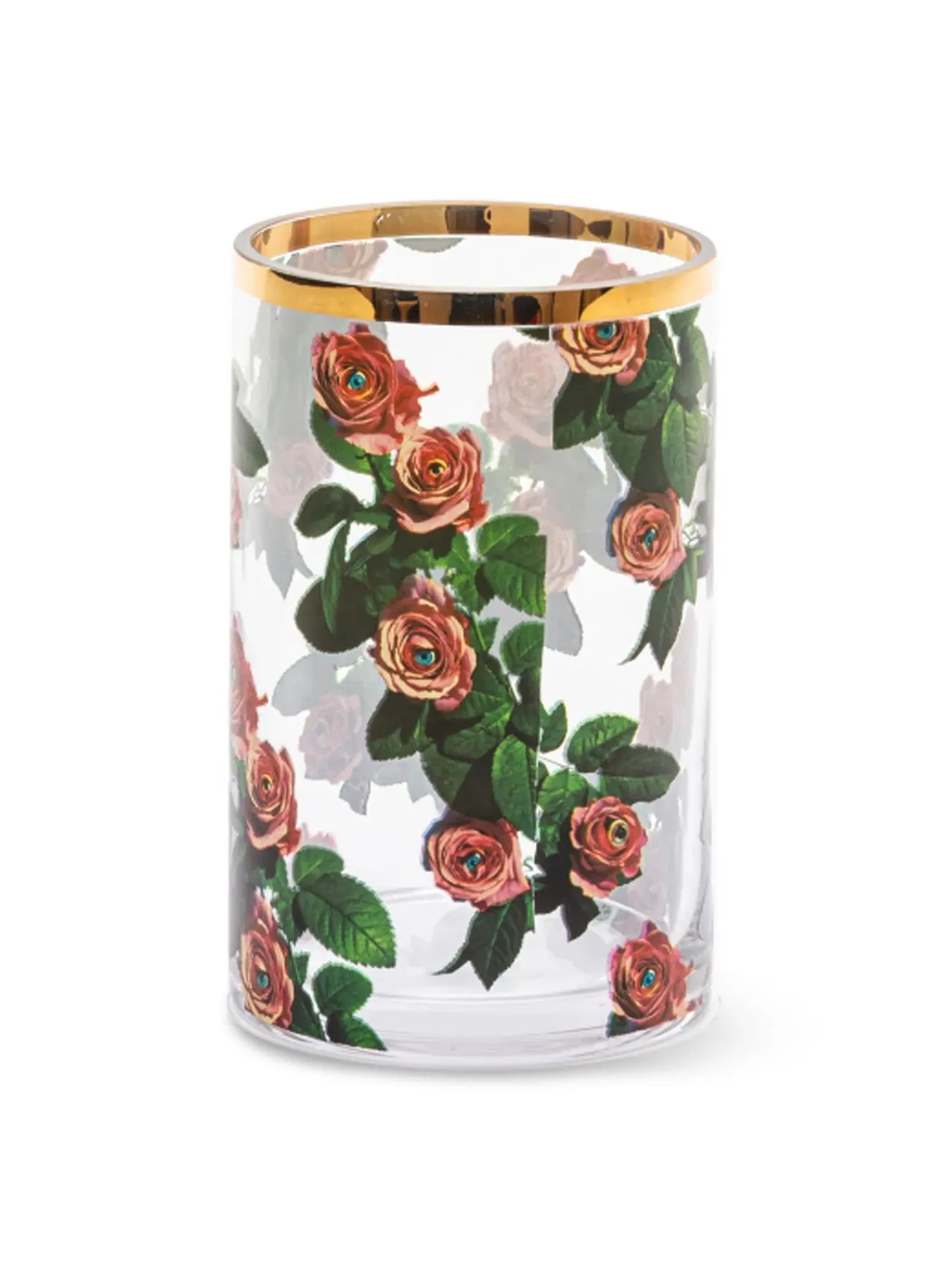 Glass Vase with Rose Print - Multicolor, Glass image