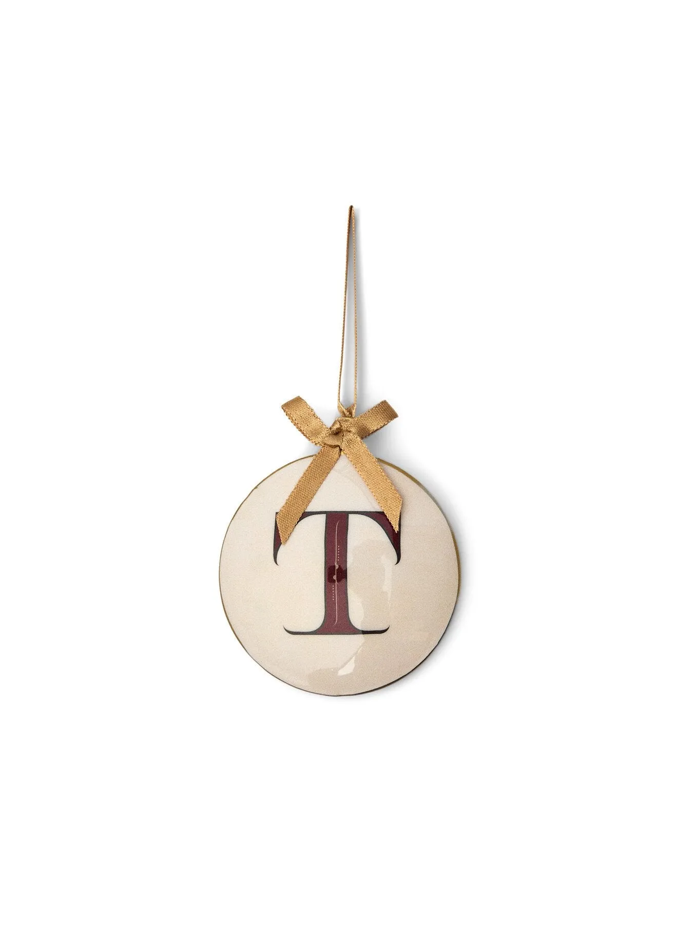 Round Letter Bauble T - White/Red, Enamel image