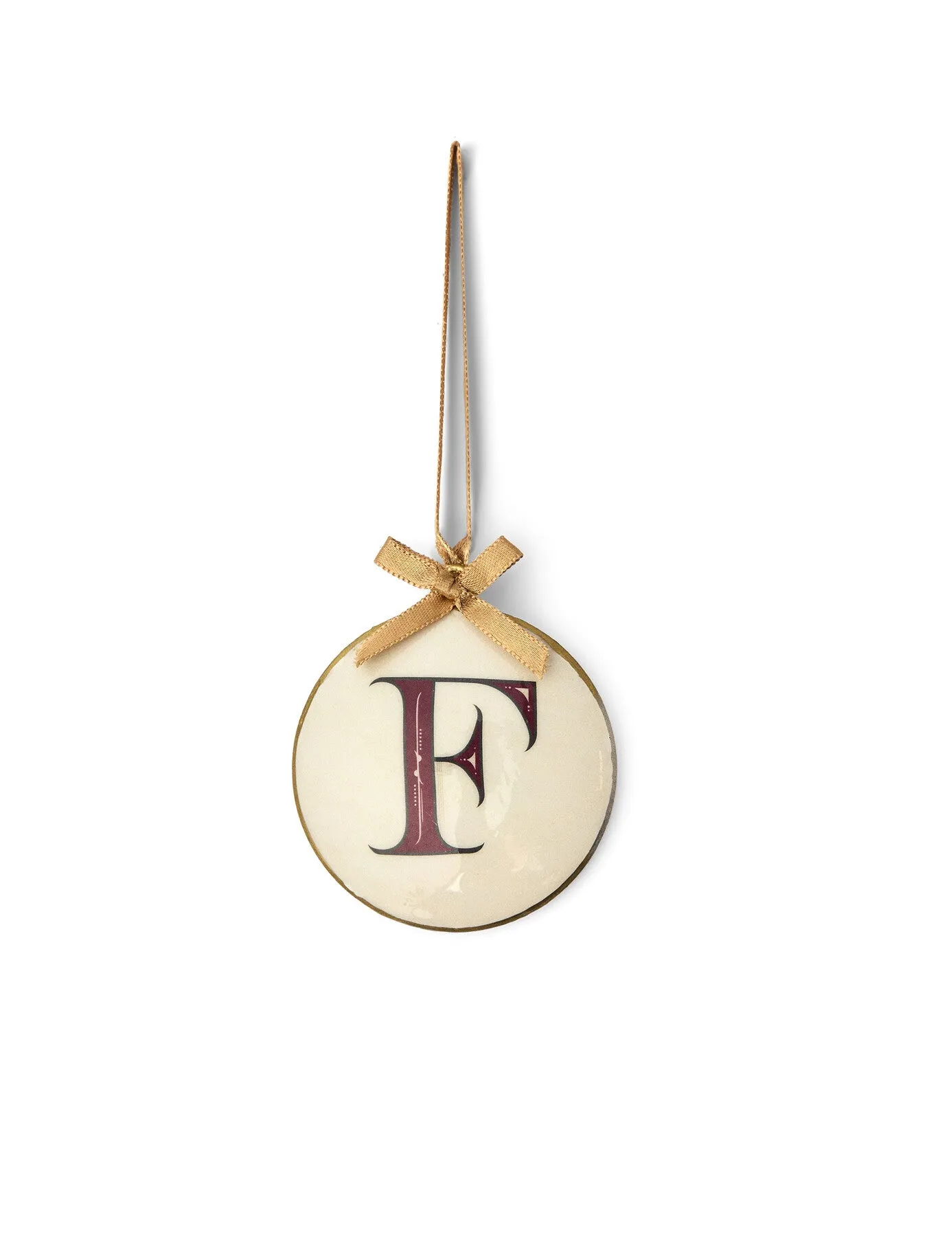 Round Letter F Bauble - White/Red, Enamel image