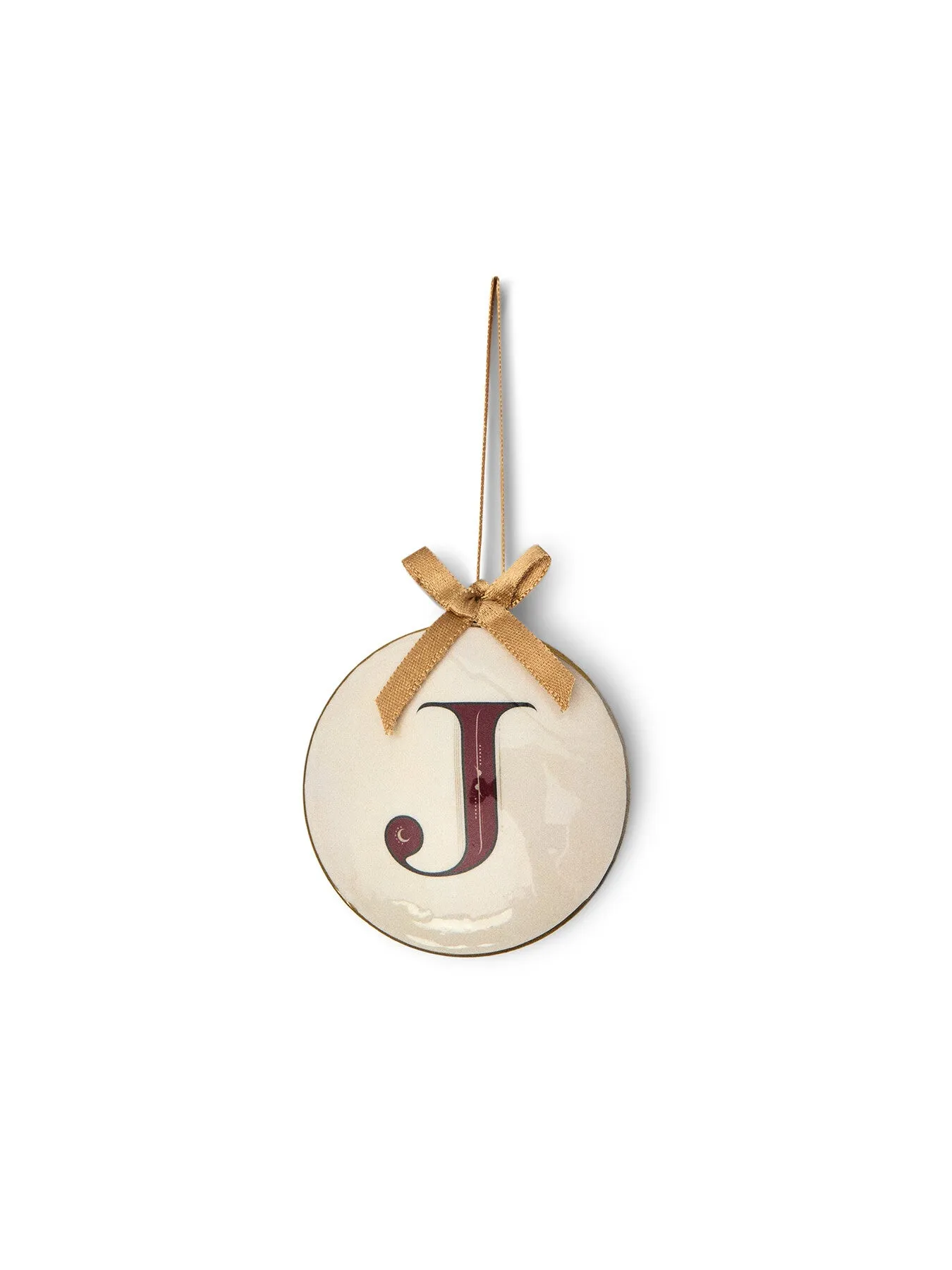 Round Letter J Bauble - White/Red, Enamel image