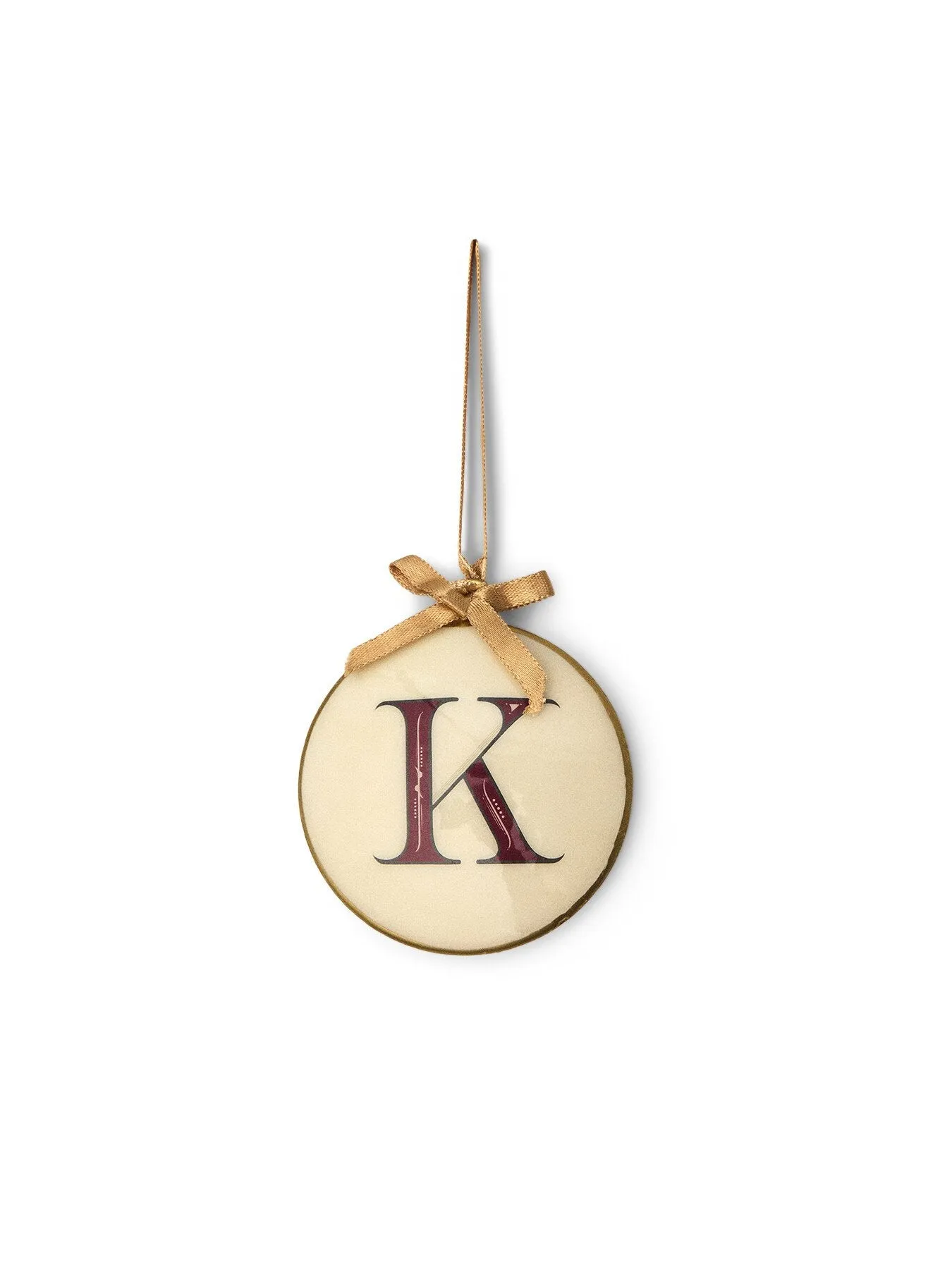 Round Letter K Bauble - White/Red, Enamel image