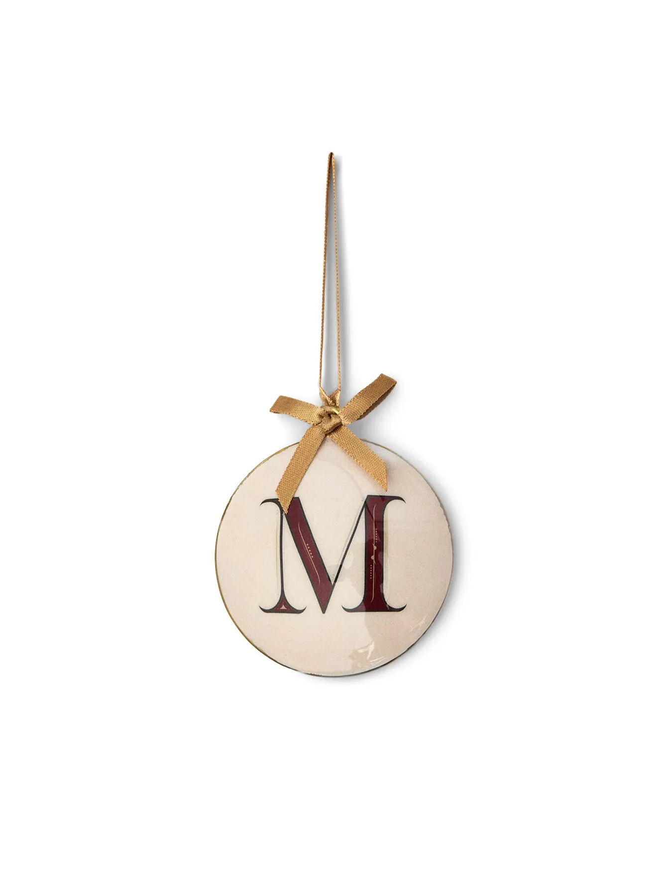 Round Letter M Bauble - White/Red, Enamel image