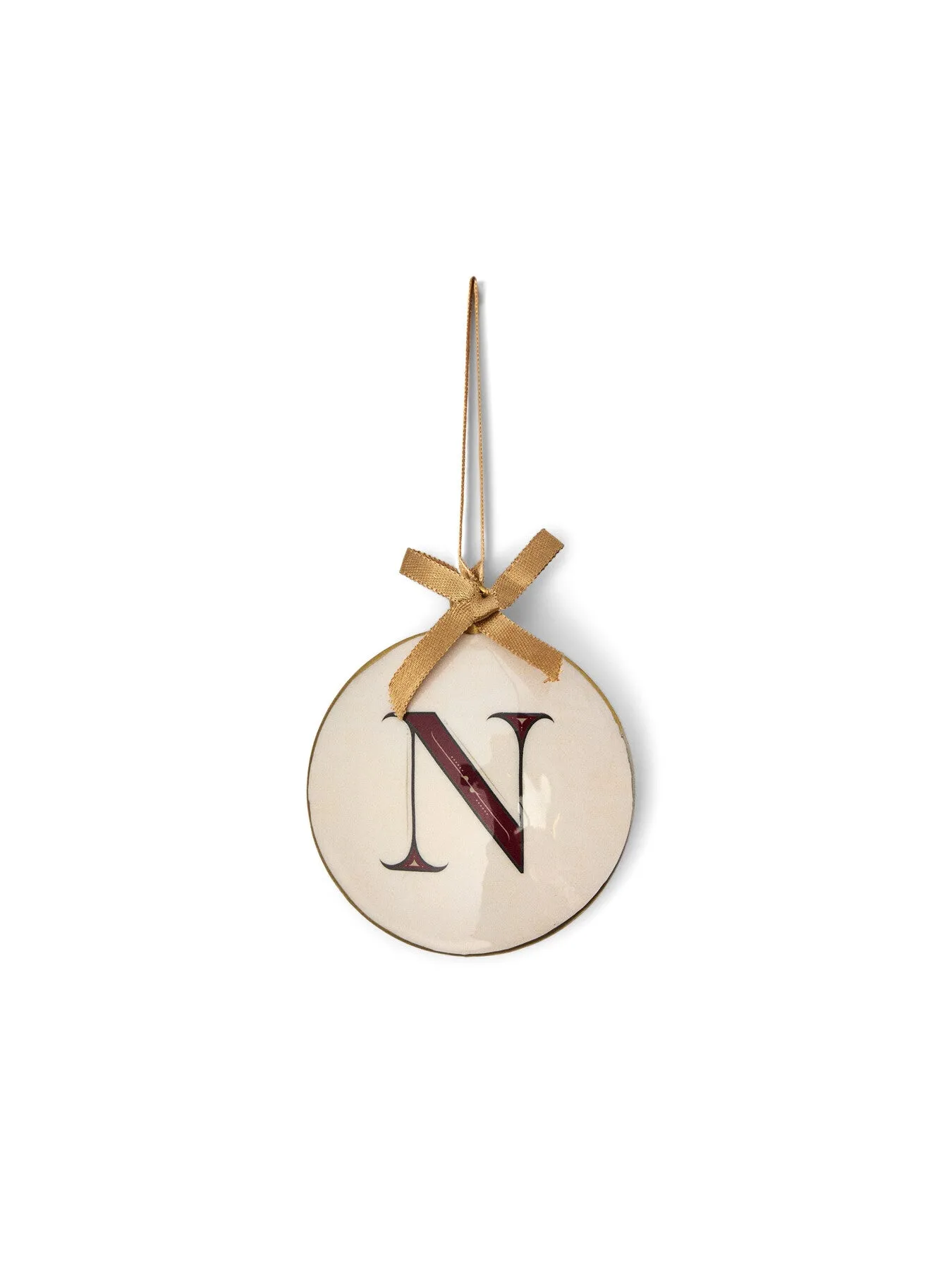 Round Letter N Bauble - White/Red, Enamel image