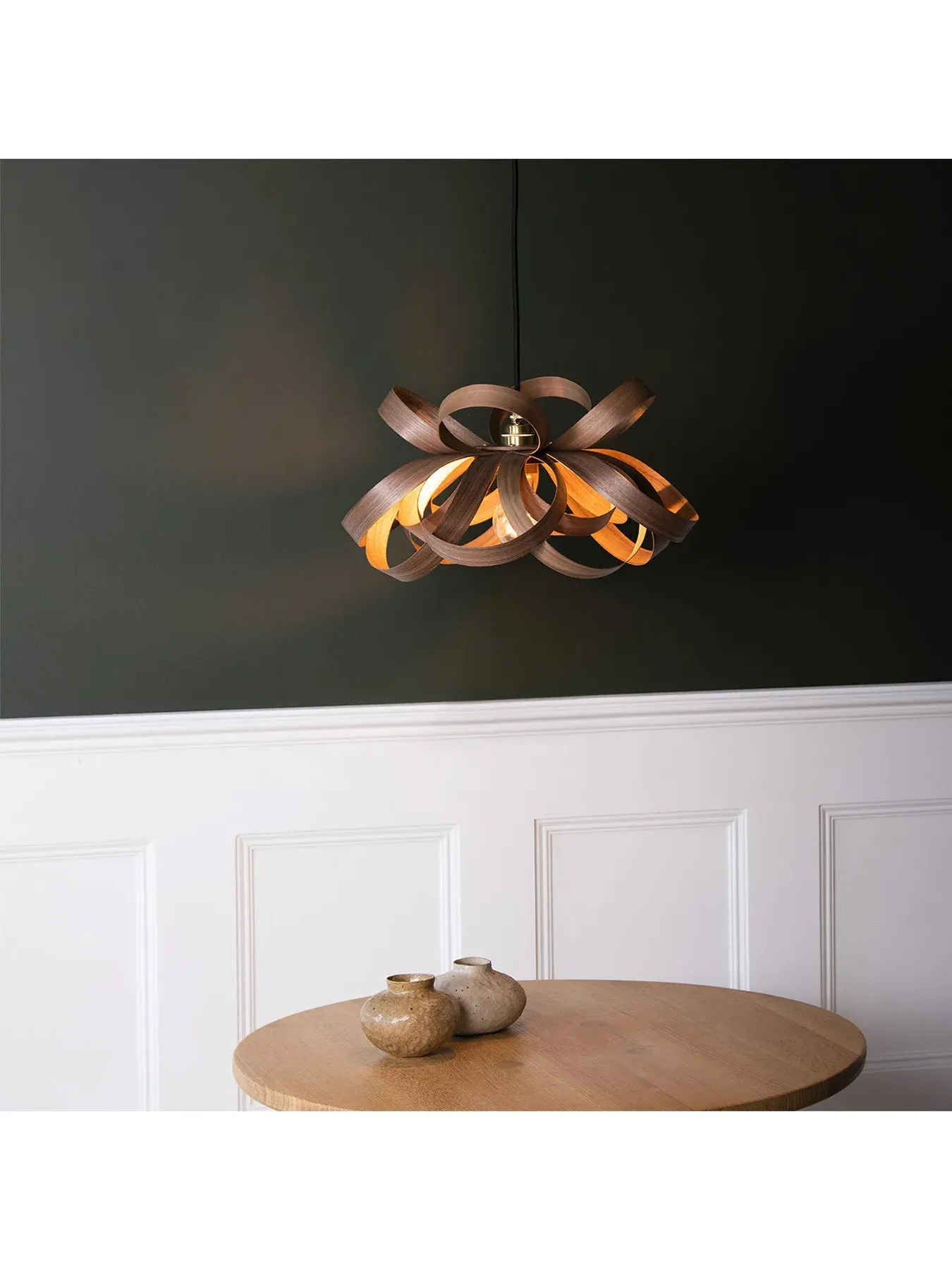 Small Pendant Light with Curves - Walnut