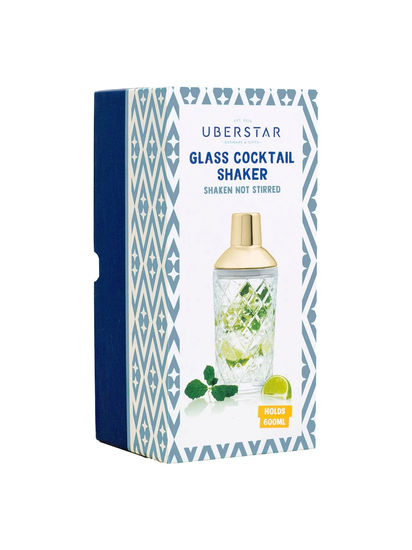 600ml Cocktail Shaker with Strainer - Gold, Glass