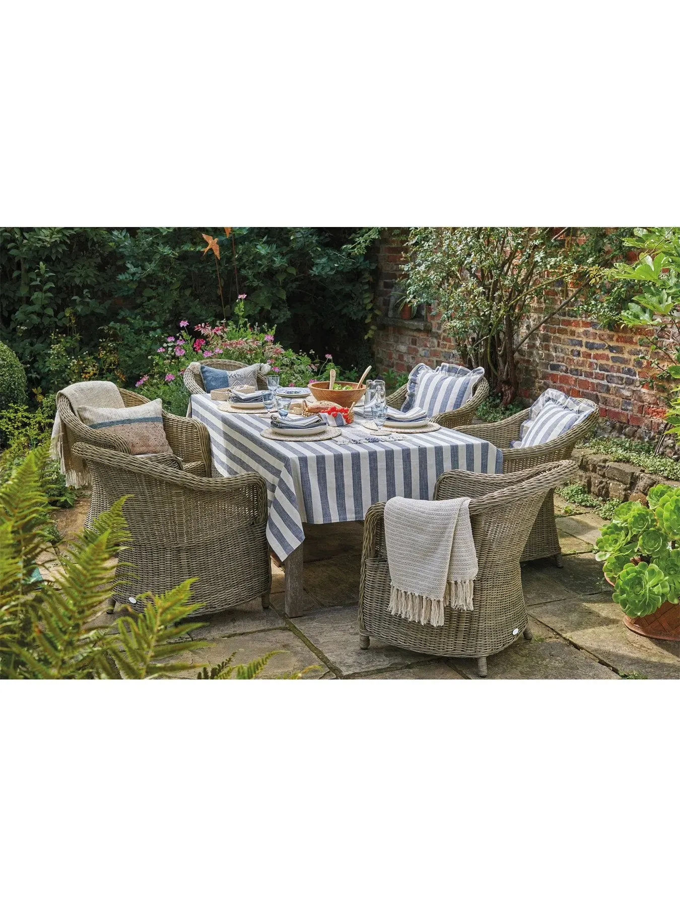 Wide Stripe Tablecloth - Flint Blue, Cotton