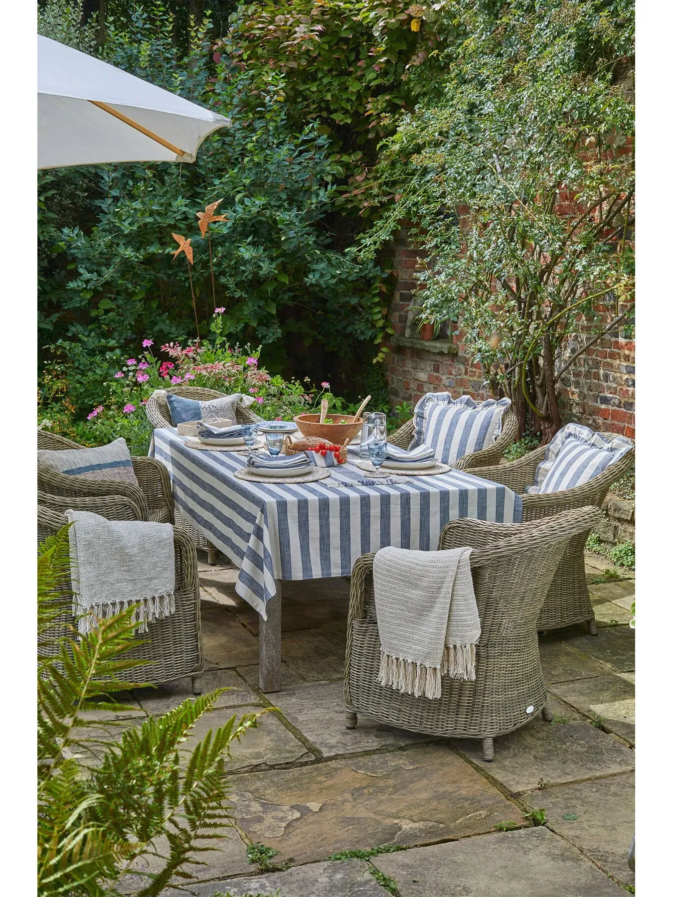 Wide Stripe Tablecloth - Flint Blue, Cotton