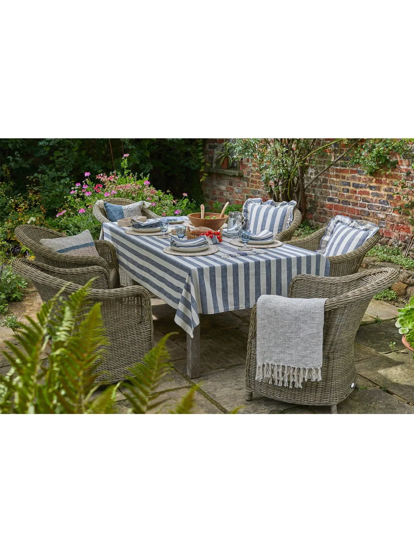 Wide Stripe Tablecloth - Flint Blue, Cotton