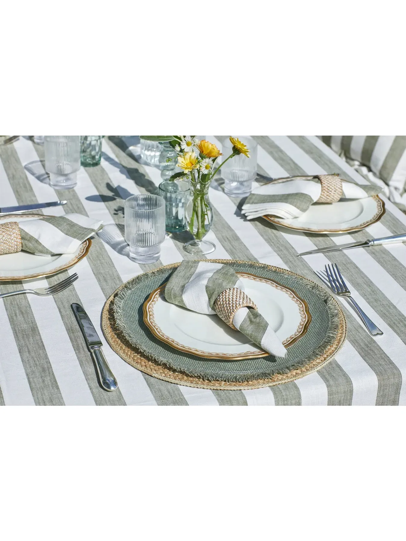 Wide Stripe Tablecloth - Olive, Cotton