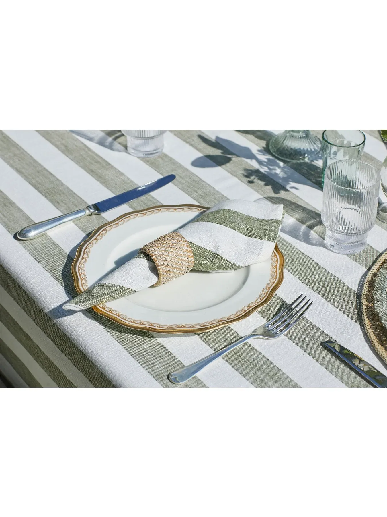 Wide Stripe Tablecloth - Olive, Cotton