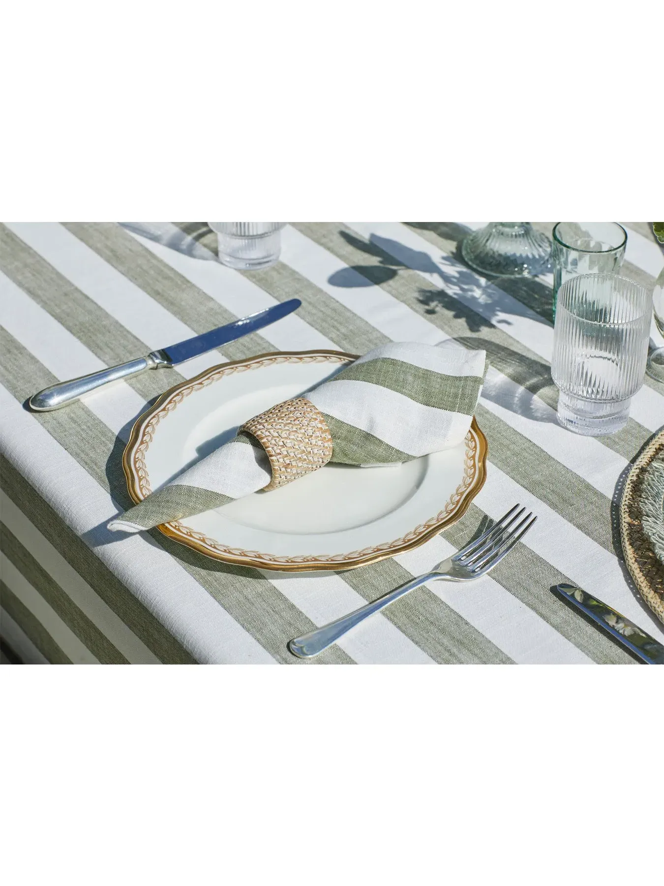 Wide Stripe Tablecloth - Olive, Cotton