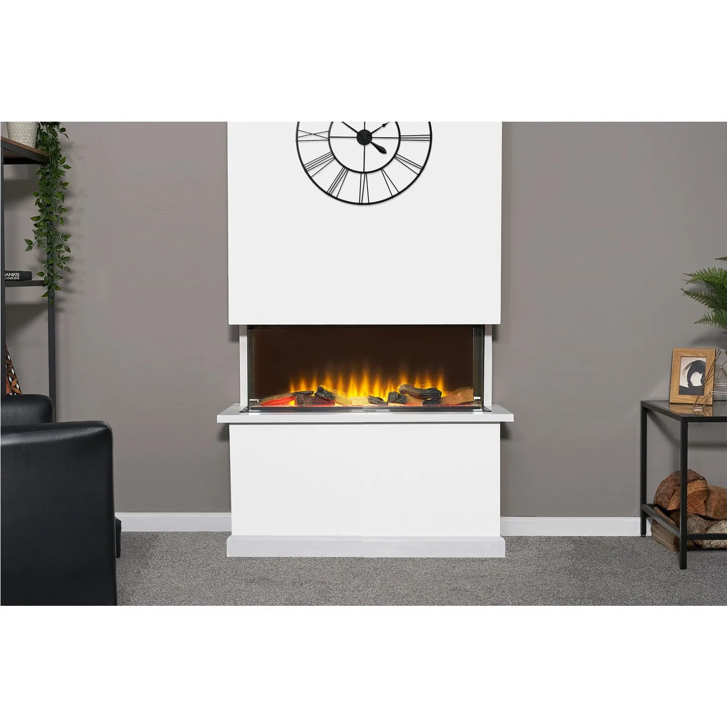 31 Inch Electric Fire with 3D Flames - Black, Steel