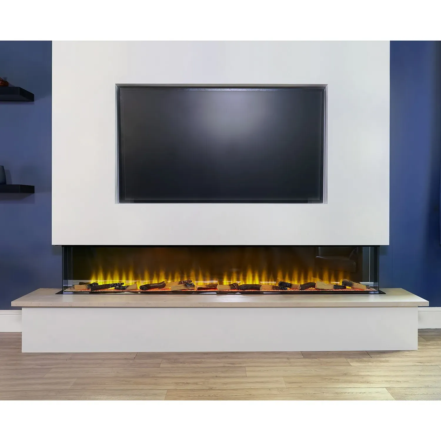 81 Inch Electric Fire with 3D Flames - Black, Steel