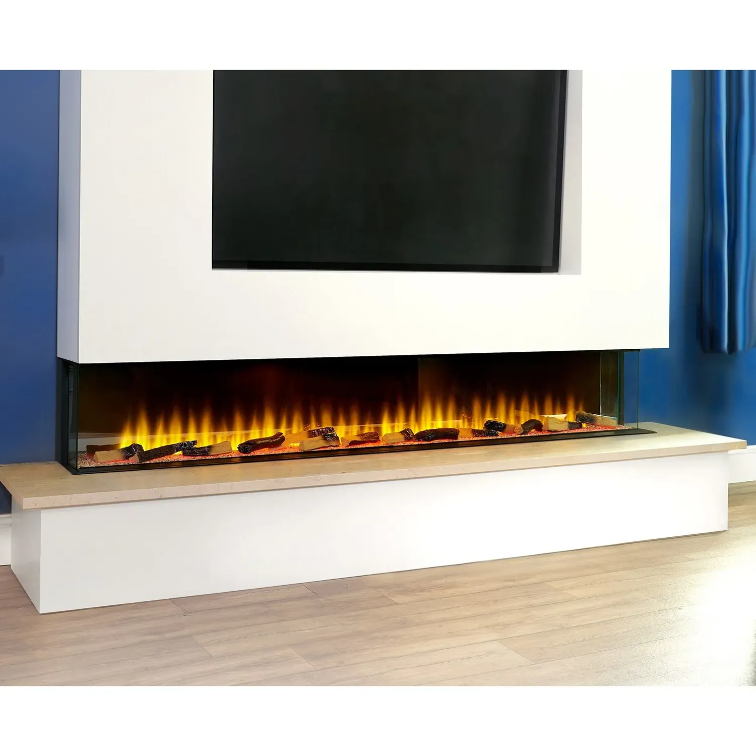 81 Inch Electric Fire with 3D Flames - Black, Steel