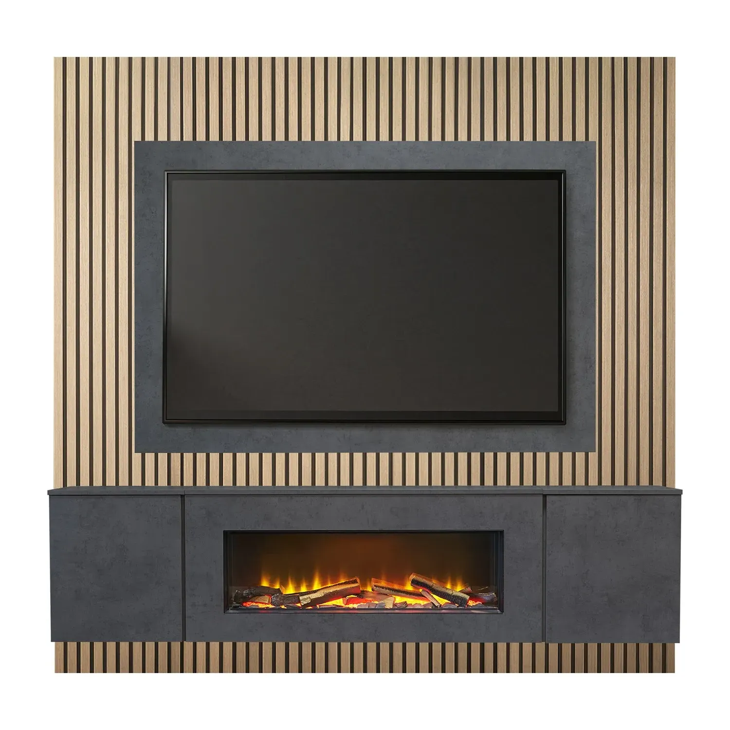 Electric Floating Media Wall Suite - Black, Oak