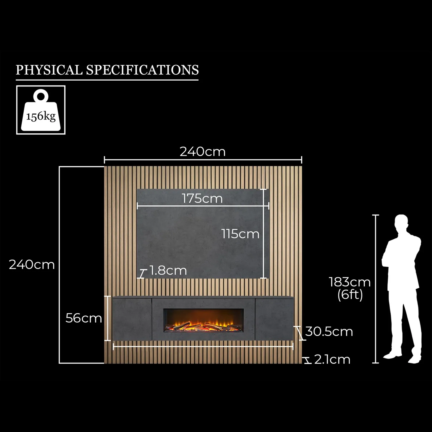 Electric Floating Media Wall Suite - Black, Oak