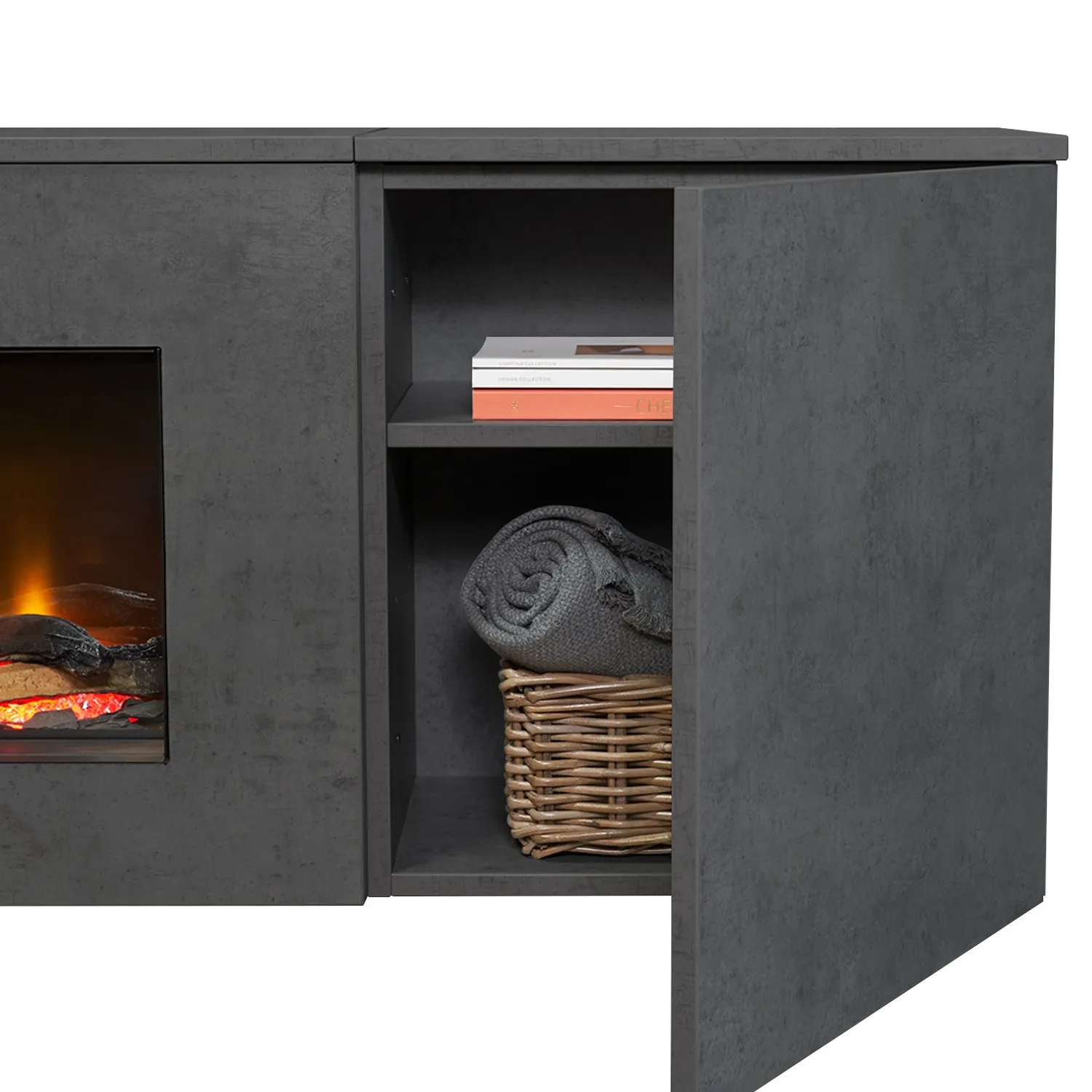 Electric Floating Media Wall Suite - Black, Oak