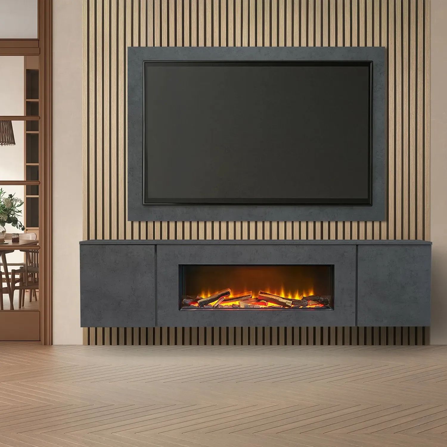 Electric Floating Media Wall Suite - Black, Oak image