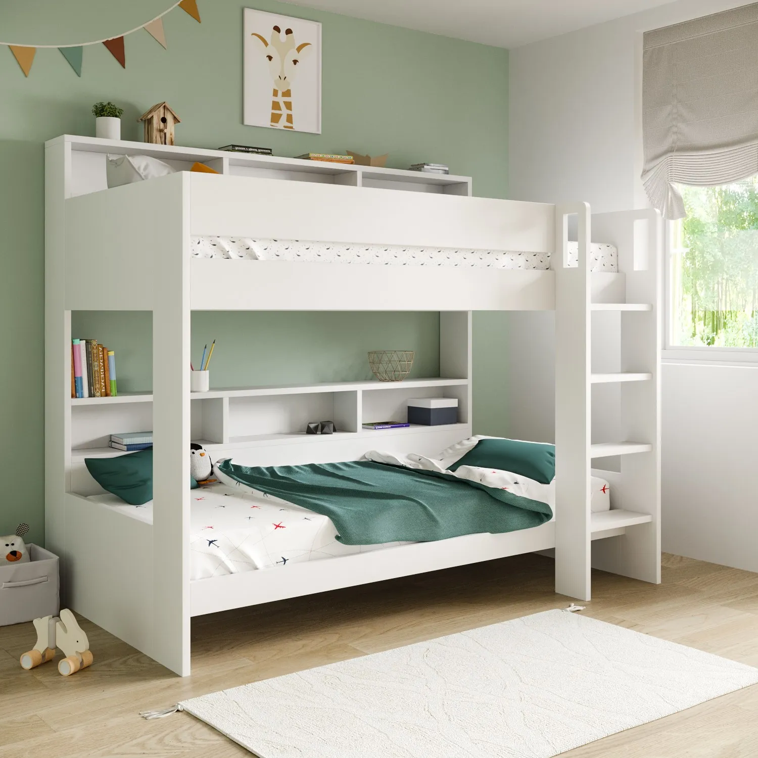 Bunk Bed with Storage Shelves - White, Wood