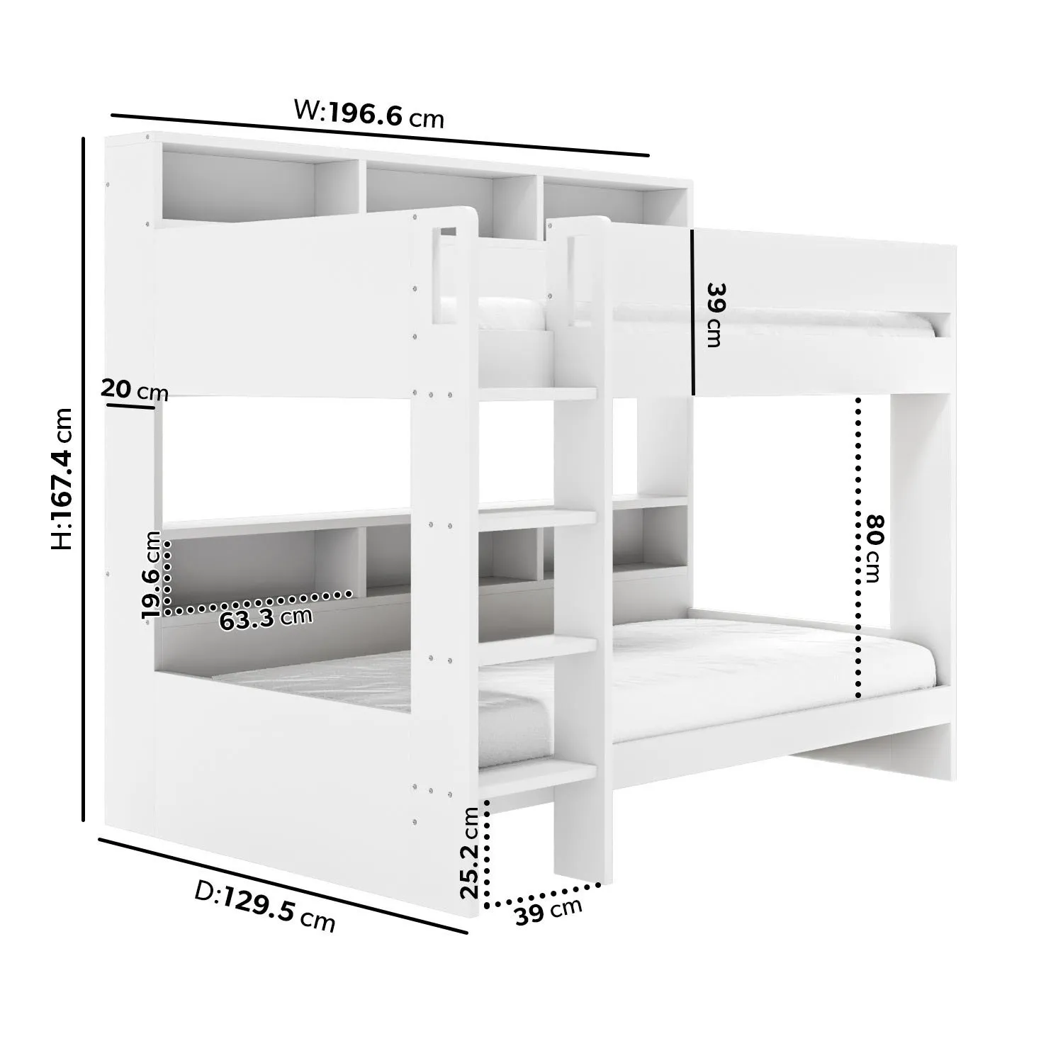 Bunk Bed with Storage Shelves - White, Wood