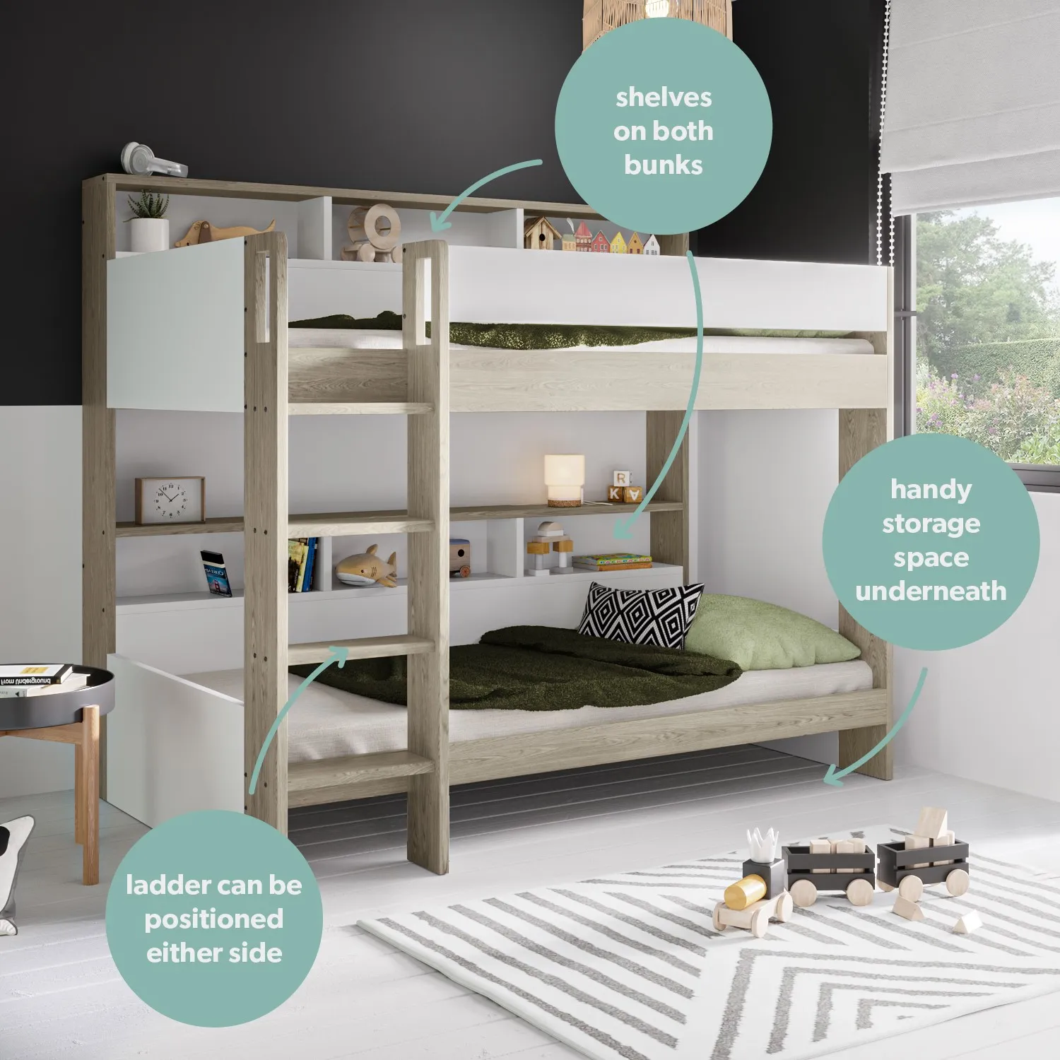 Bunk Bed with Storage Shelves - White, Wood