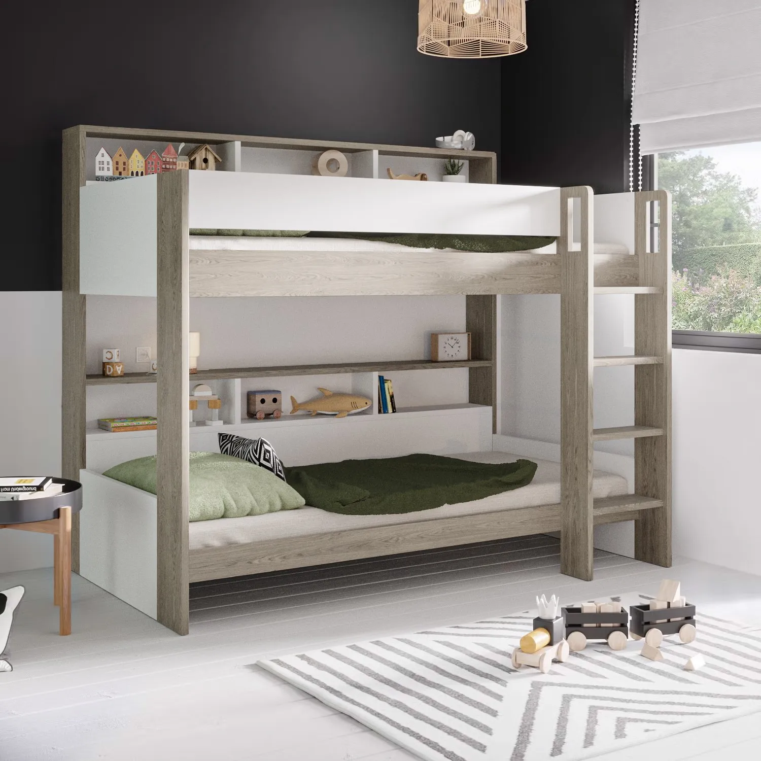 Bunk Bed with Storage Shelves - White, Wood