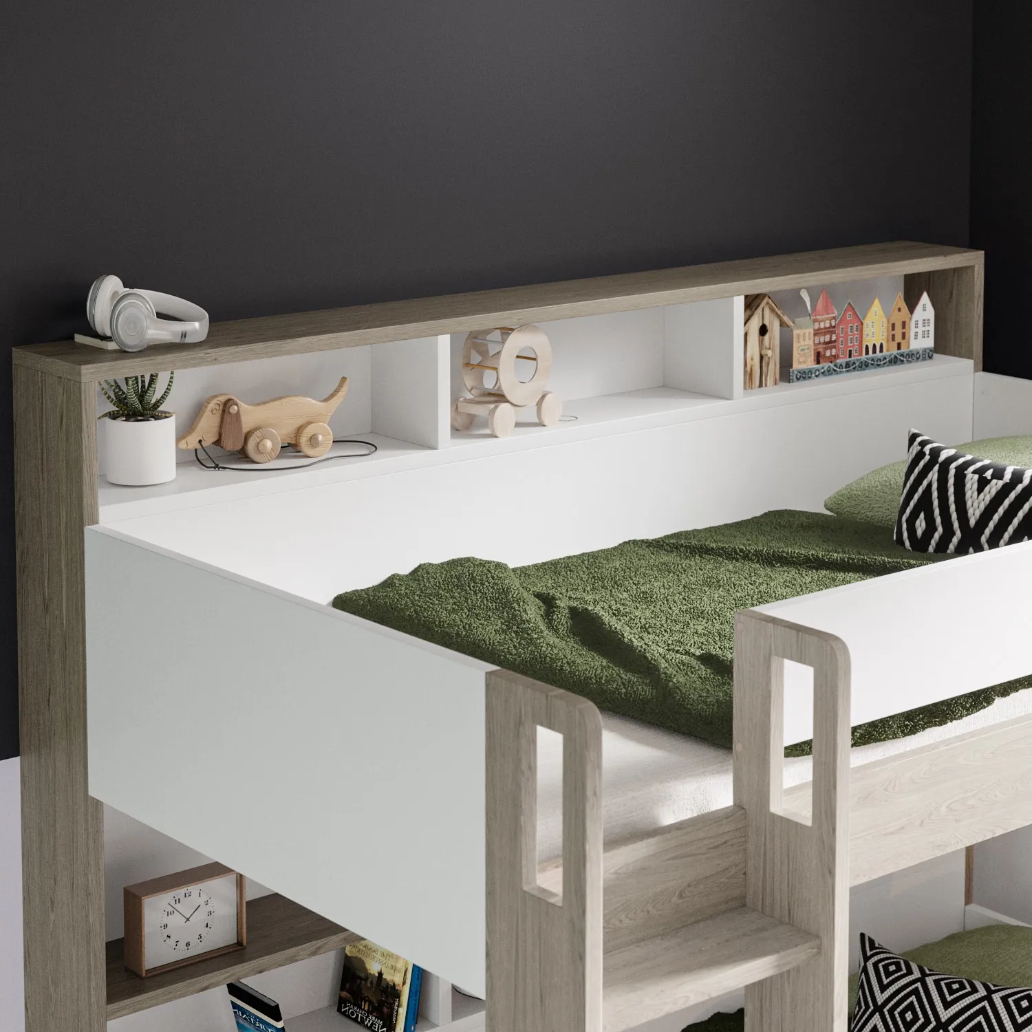 Bunk Bed with Storage Shelves - White, Wood