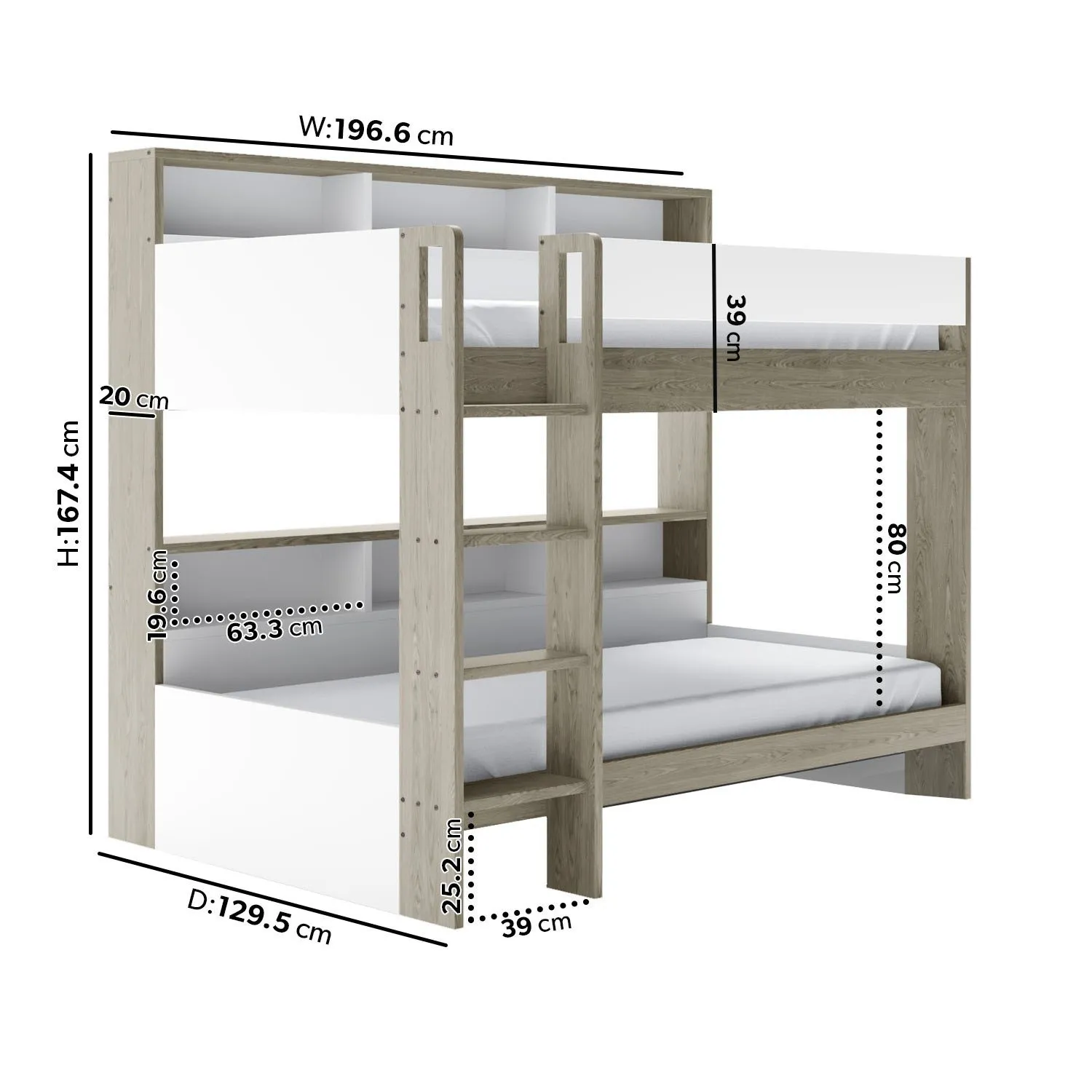 Bunk Bed with Storage Shelves - White, Wood