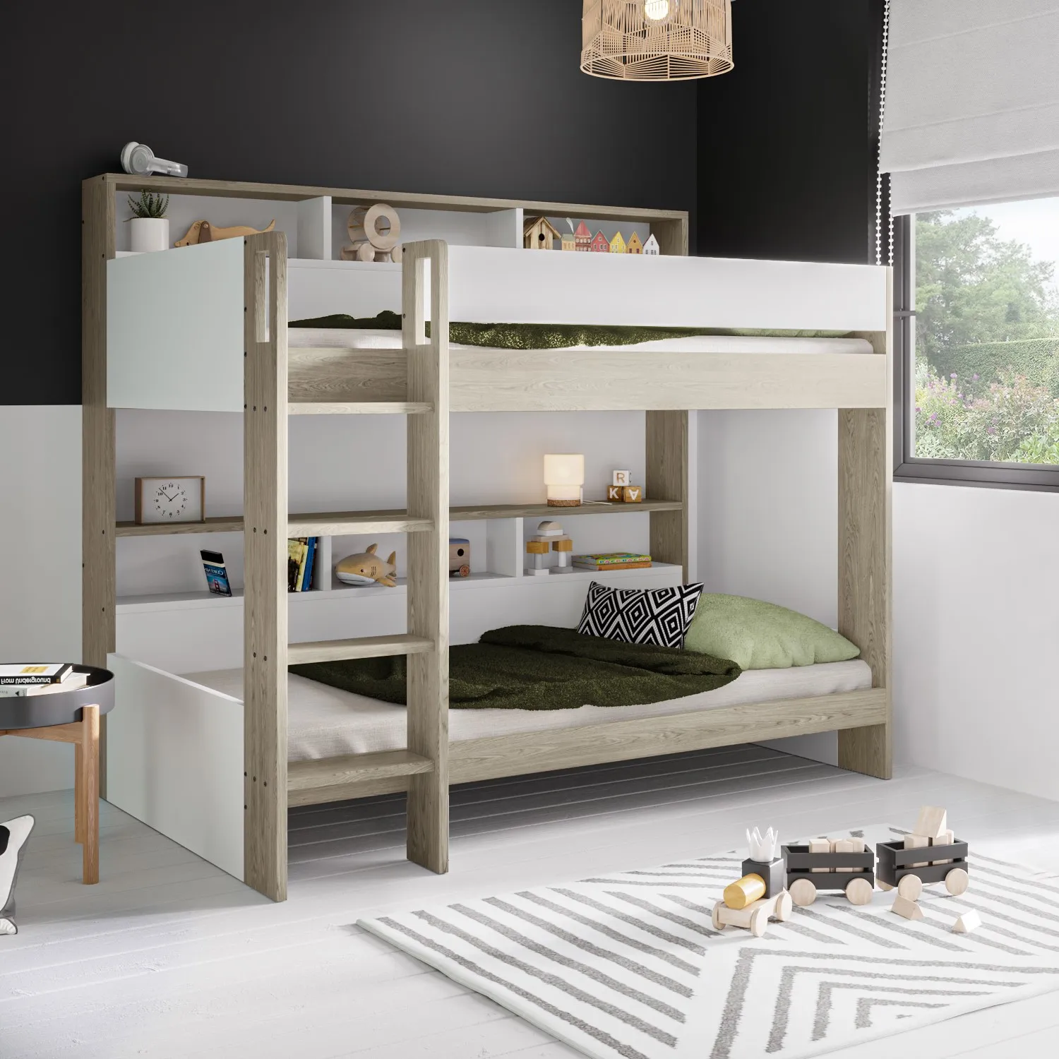 Bunk Bed with Storage Shelves - White, Wood image