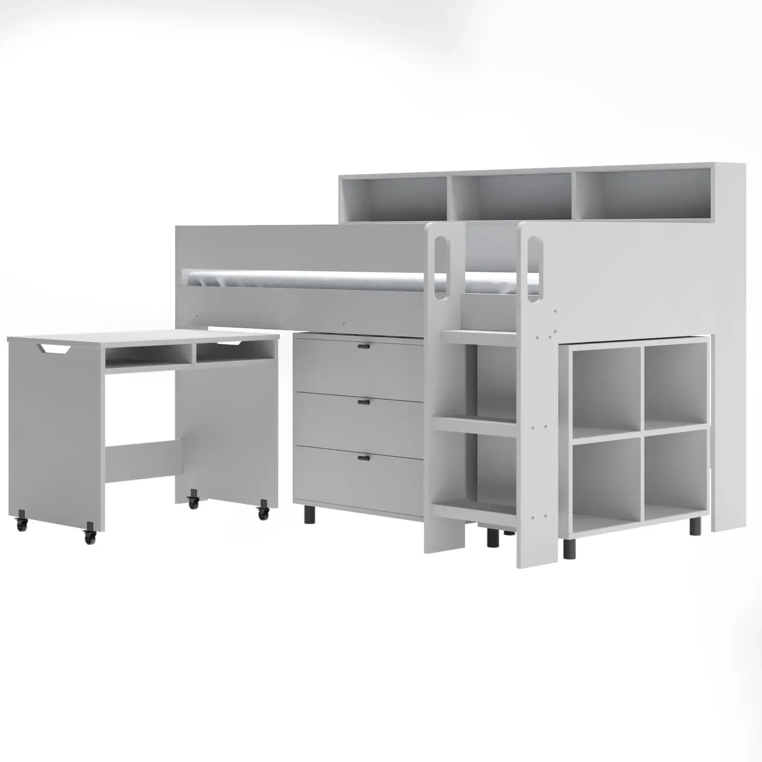Mid Sleeper Cabin Bed with Desk - Grey, Wood