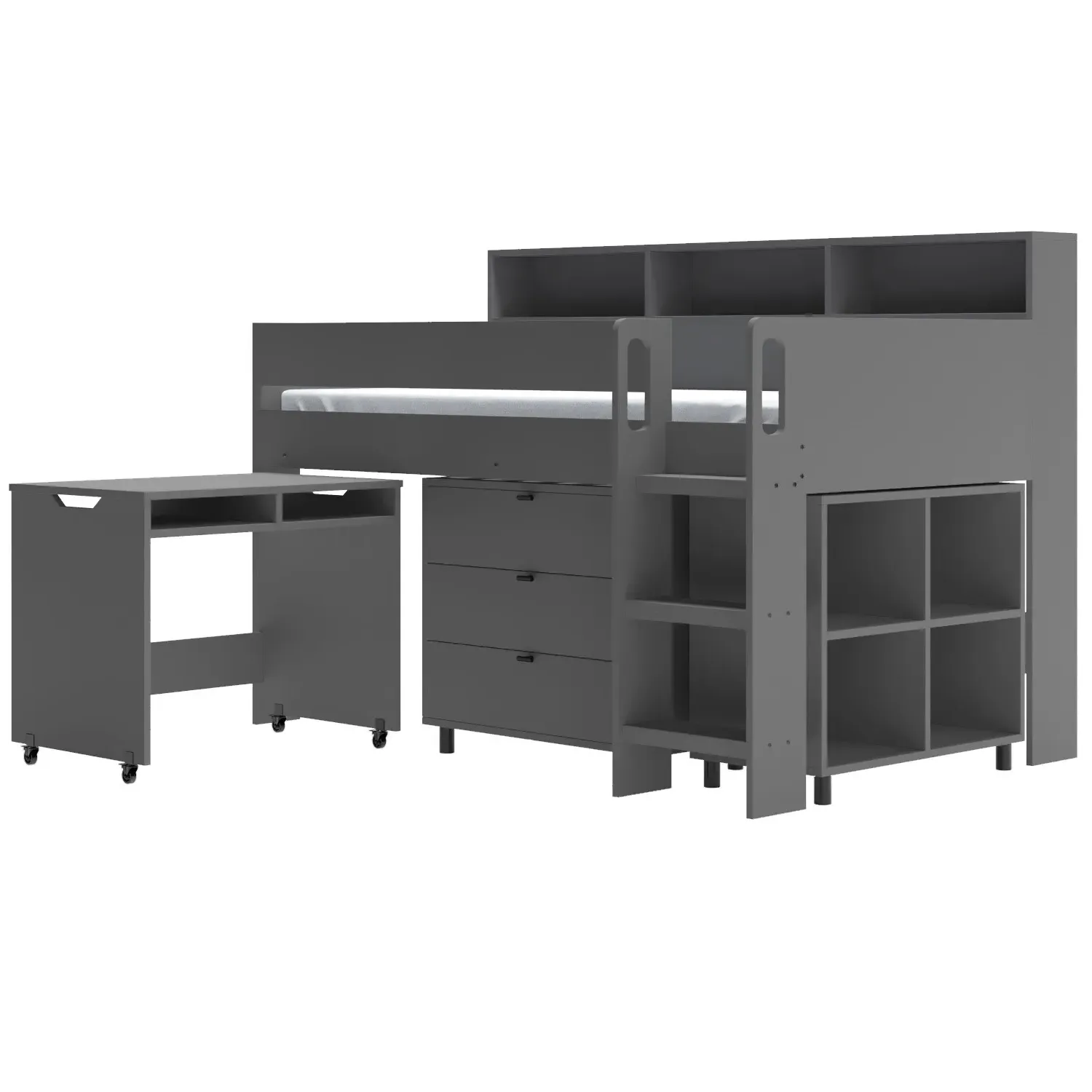 Mid Sleeper Cabin Bed with Desk - Grey, Wood
