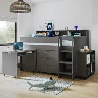 Mid Sleeper Cabin Bed with Desk - Grey, Wood