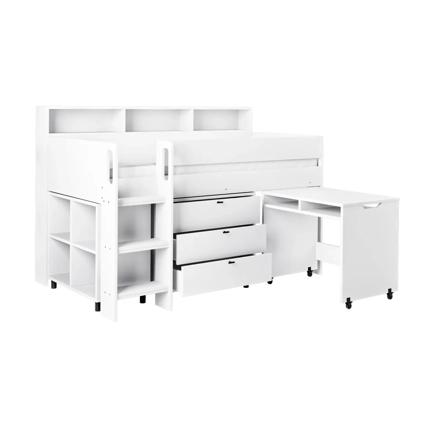 Mid Sleeper Cabin Bed with Desk - White, Wood