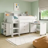 Mid Sleeper Cabin Bed with Desk - White, Wood