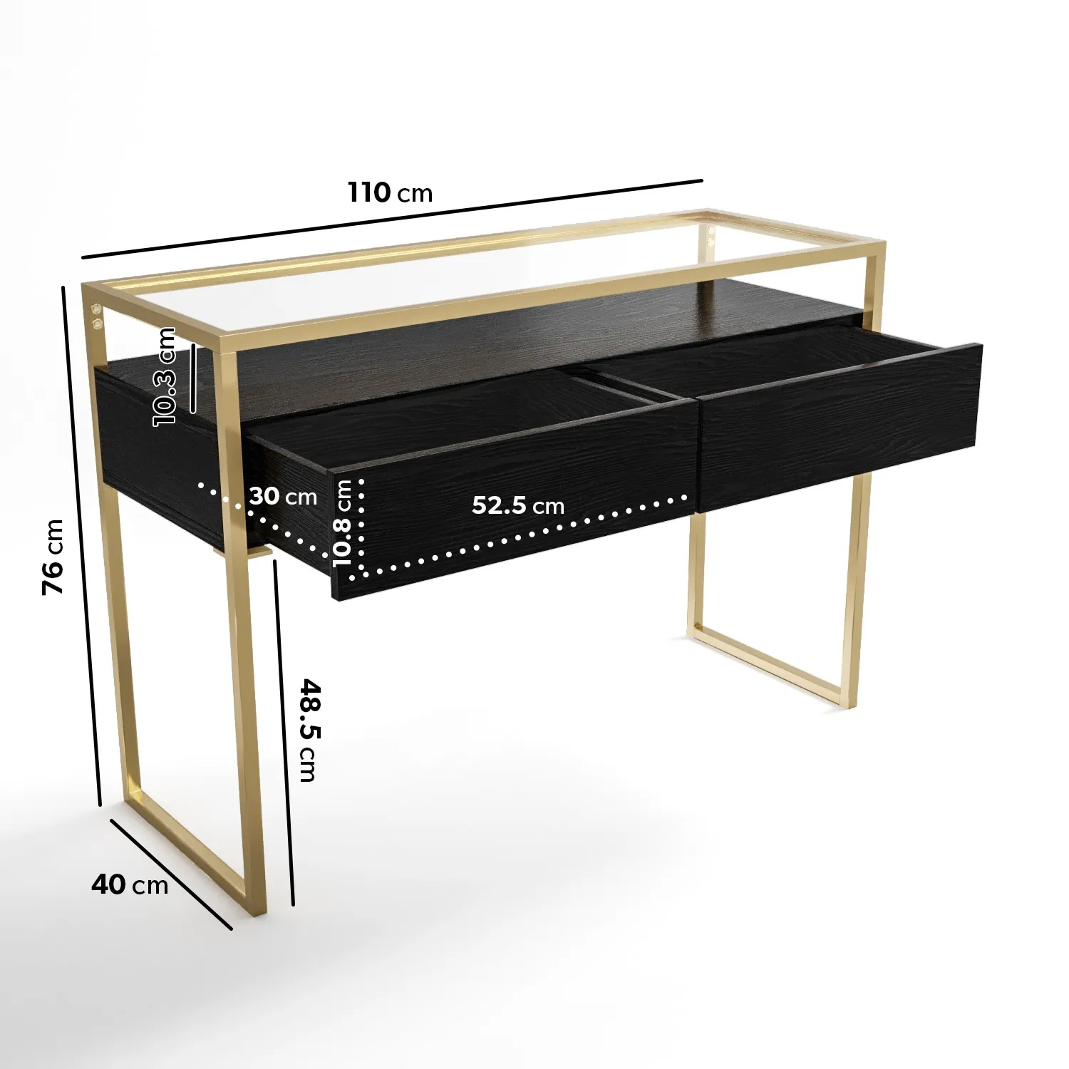 Large Console Table with Drawers - Black, Glass