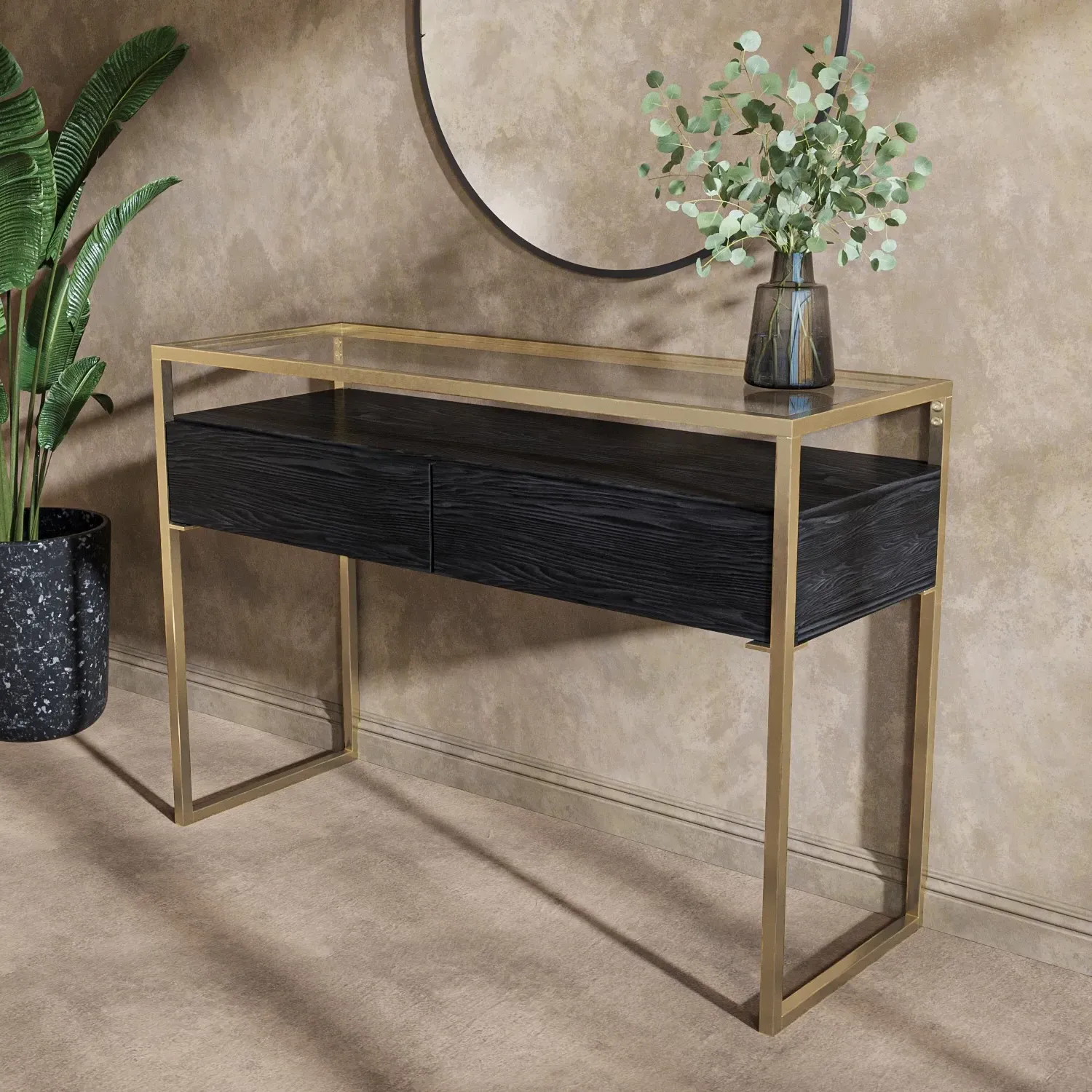 Large Console Table with Drawers - Black, Glass