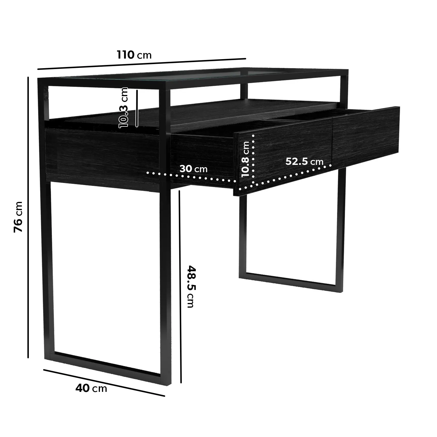 Large Console Table with Drawers - Black, Glass