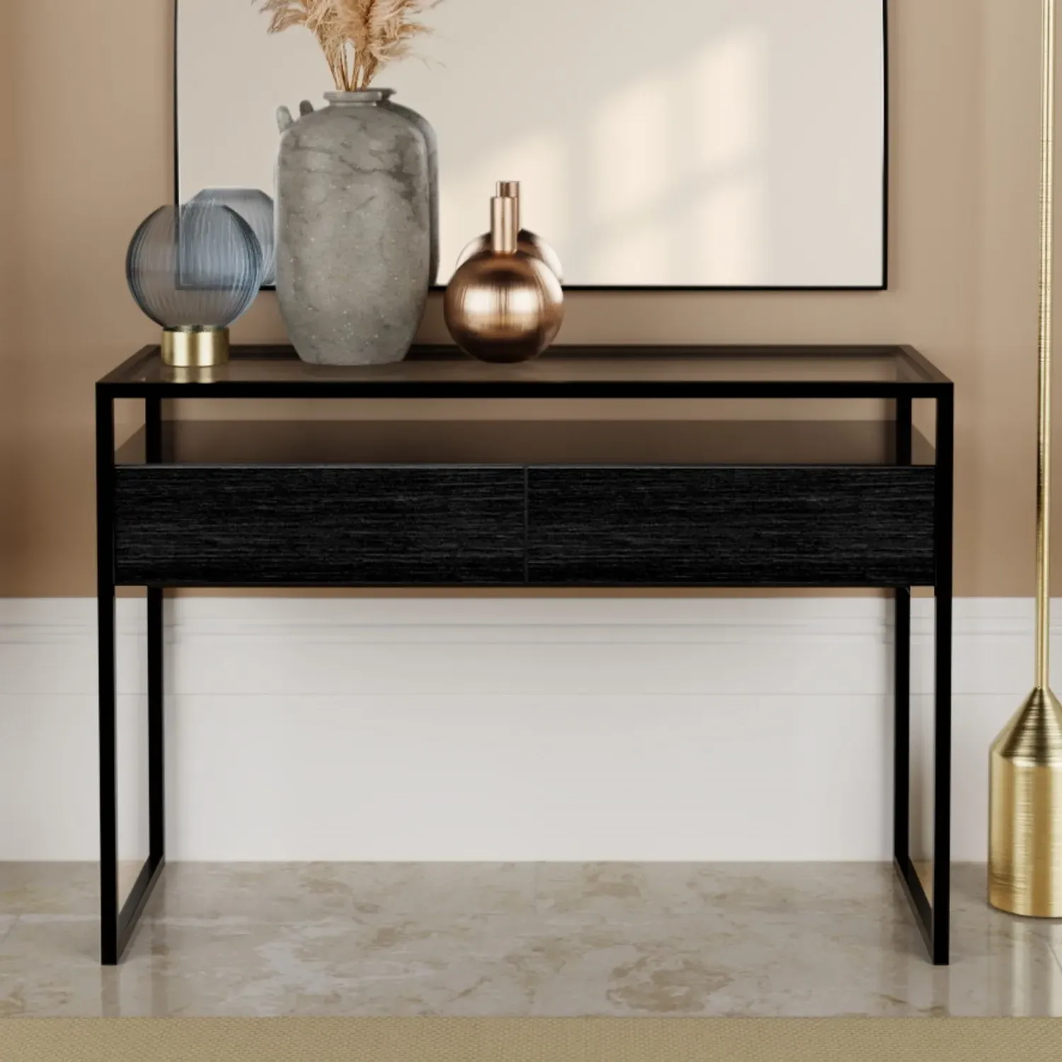 Large Console Table with Drawers - Black, Glass image