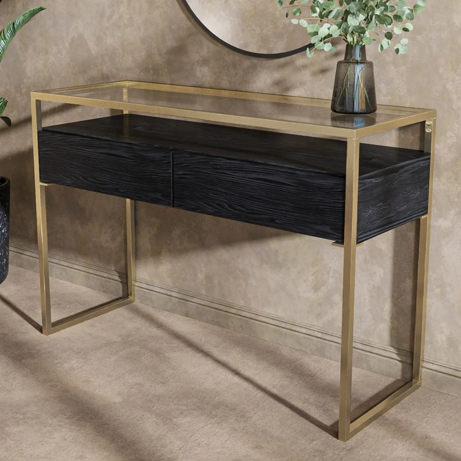 Large Console Table with Drawers - Black, Glass
