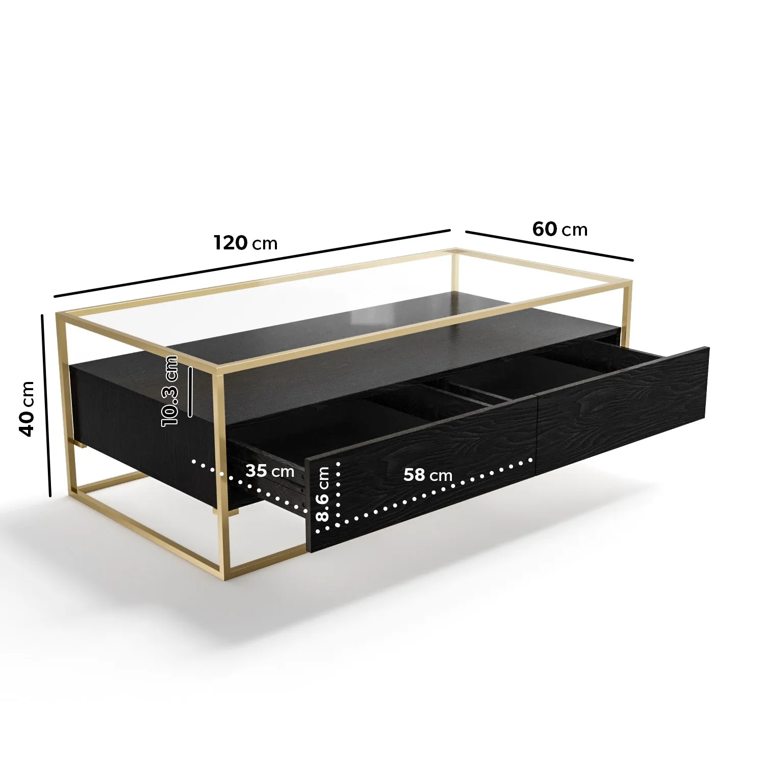 Rectangular Coffee Table with Storage - Black, Glass