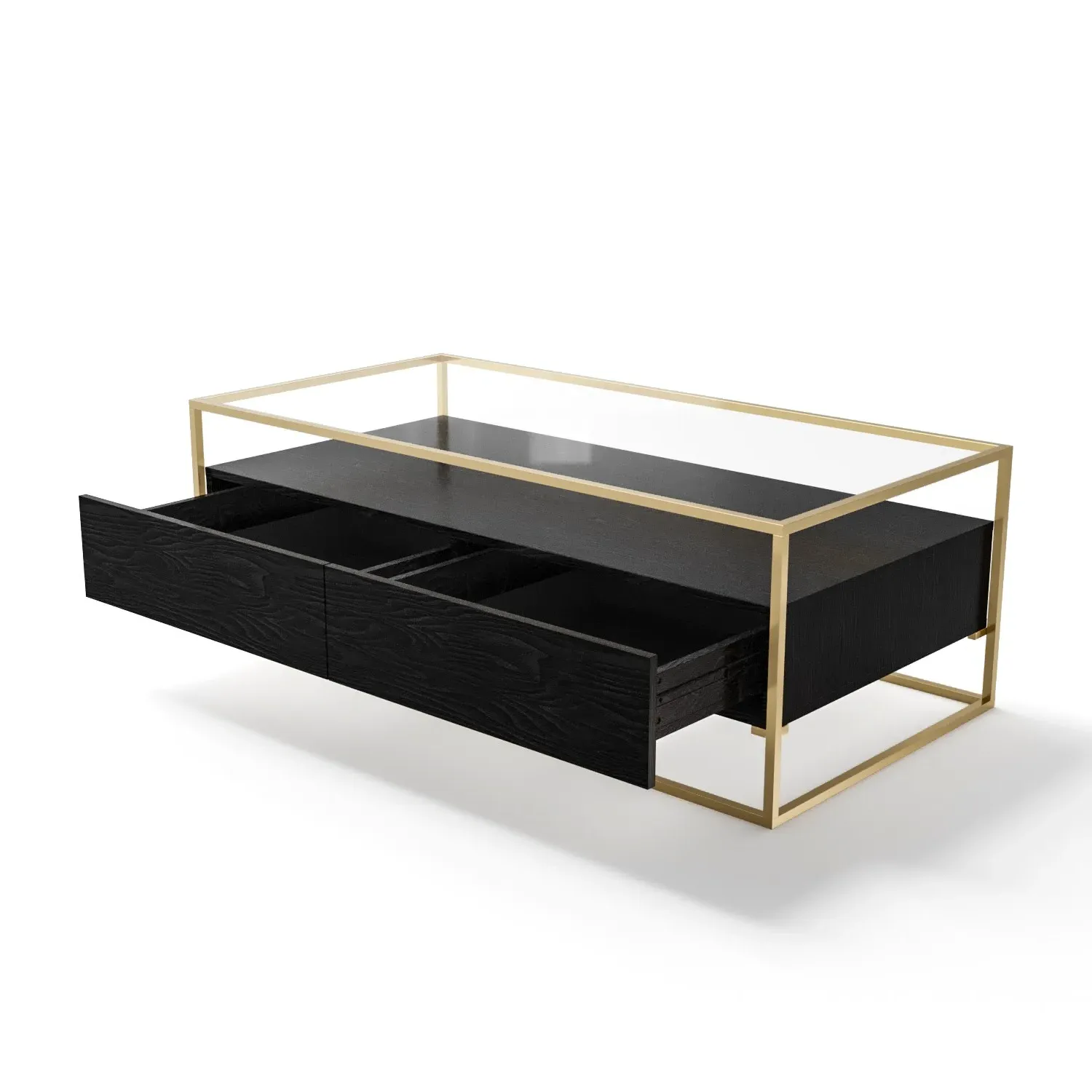 Rectangular Coffee Table with Storage - Black, Glass