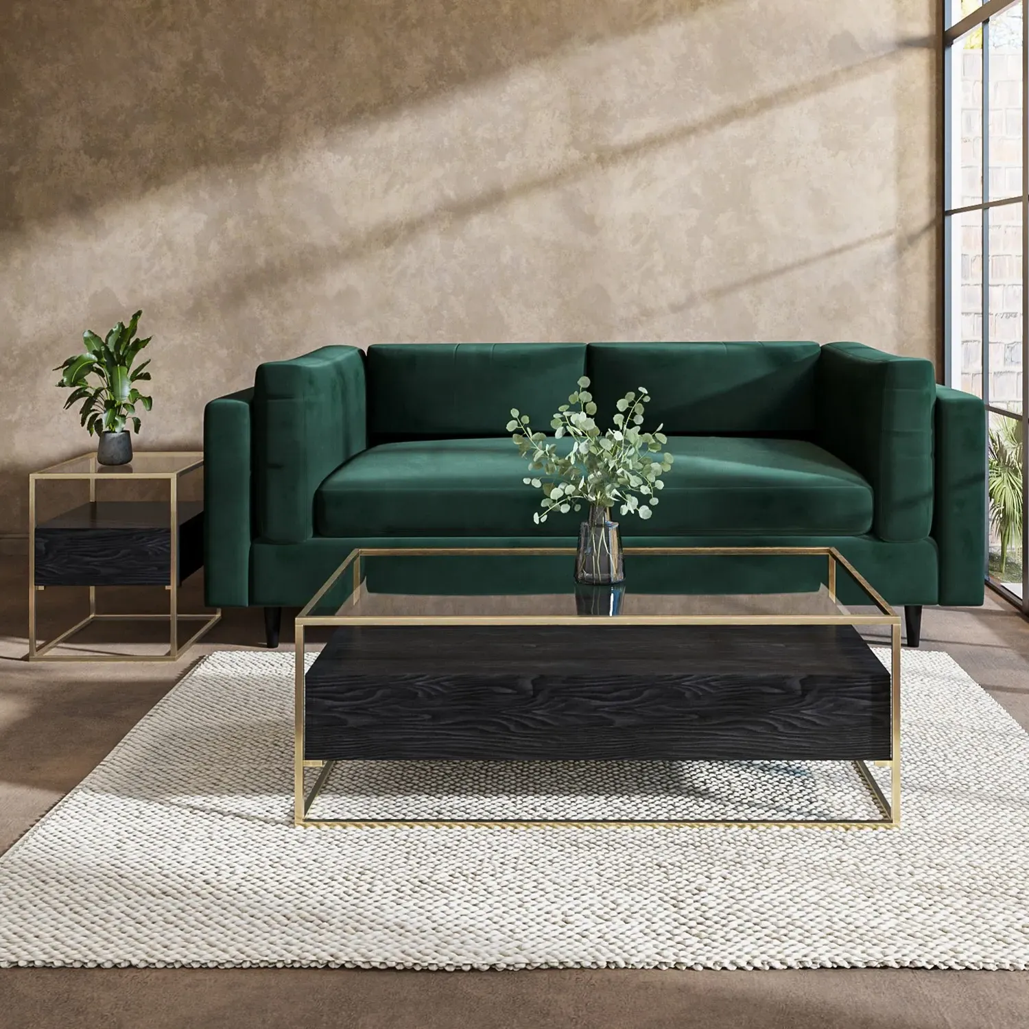 Rectangular Coffee Table with Storage - Black, Glass