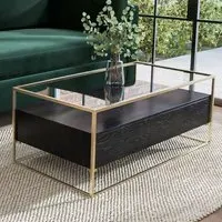 Rectangular Coffee Table with Storage - Black, Glass