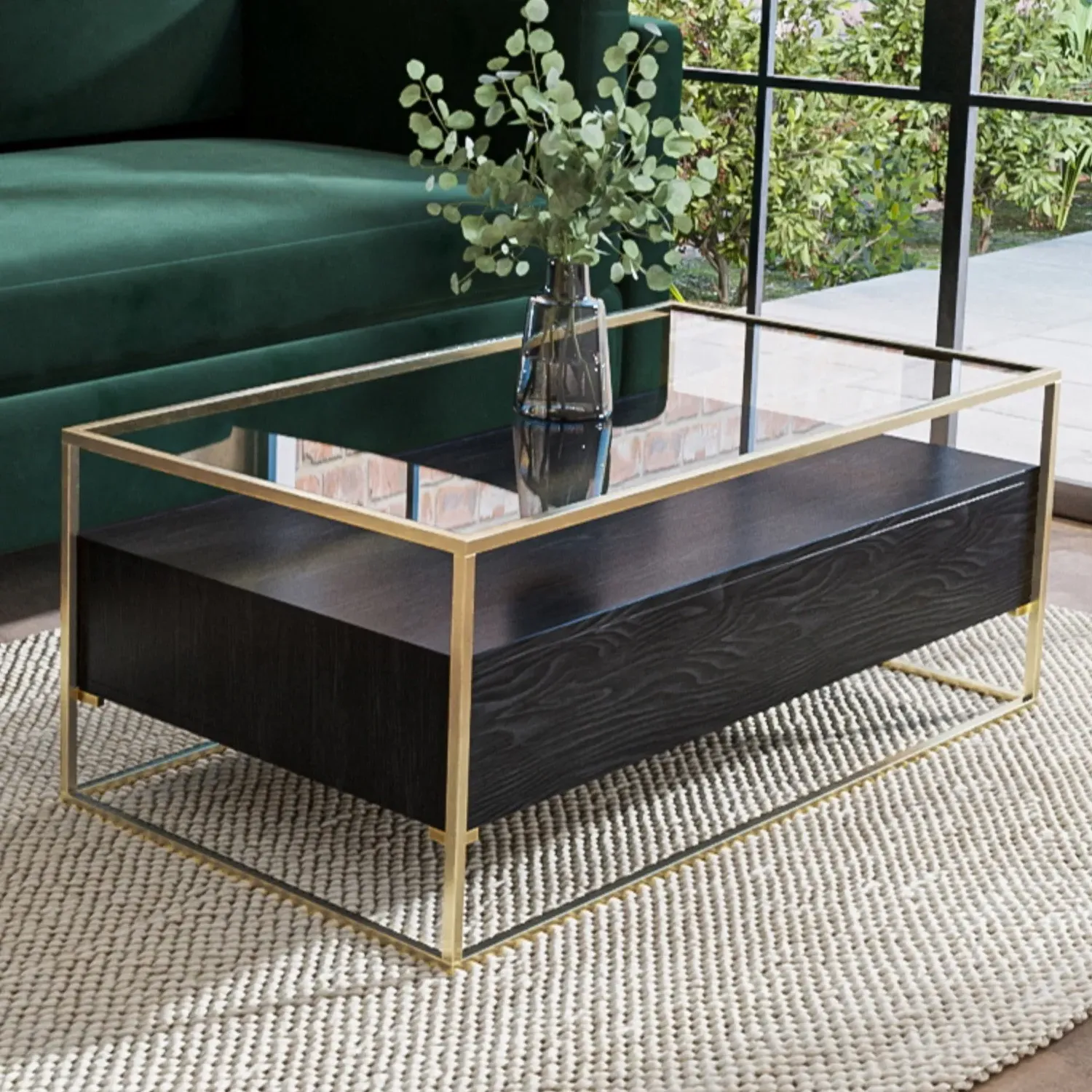 Rectangular Coffee Table with Storage - Black, Glass