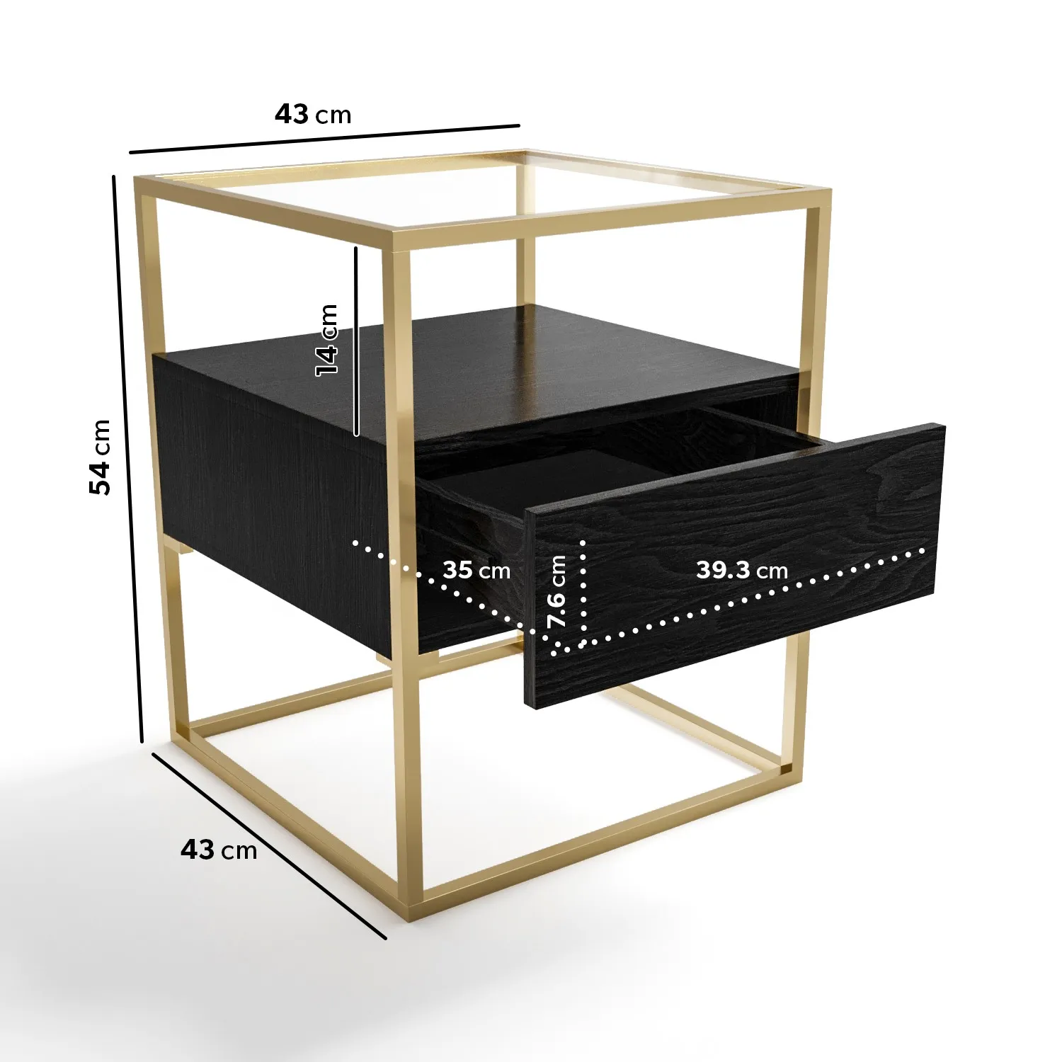 Square Side Table with Storage - Black, Glass