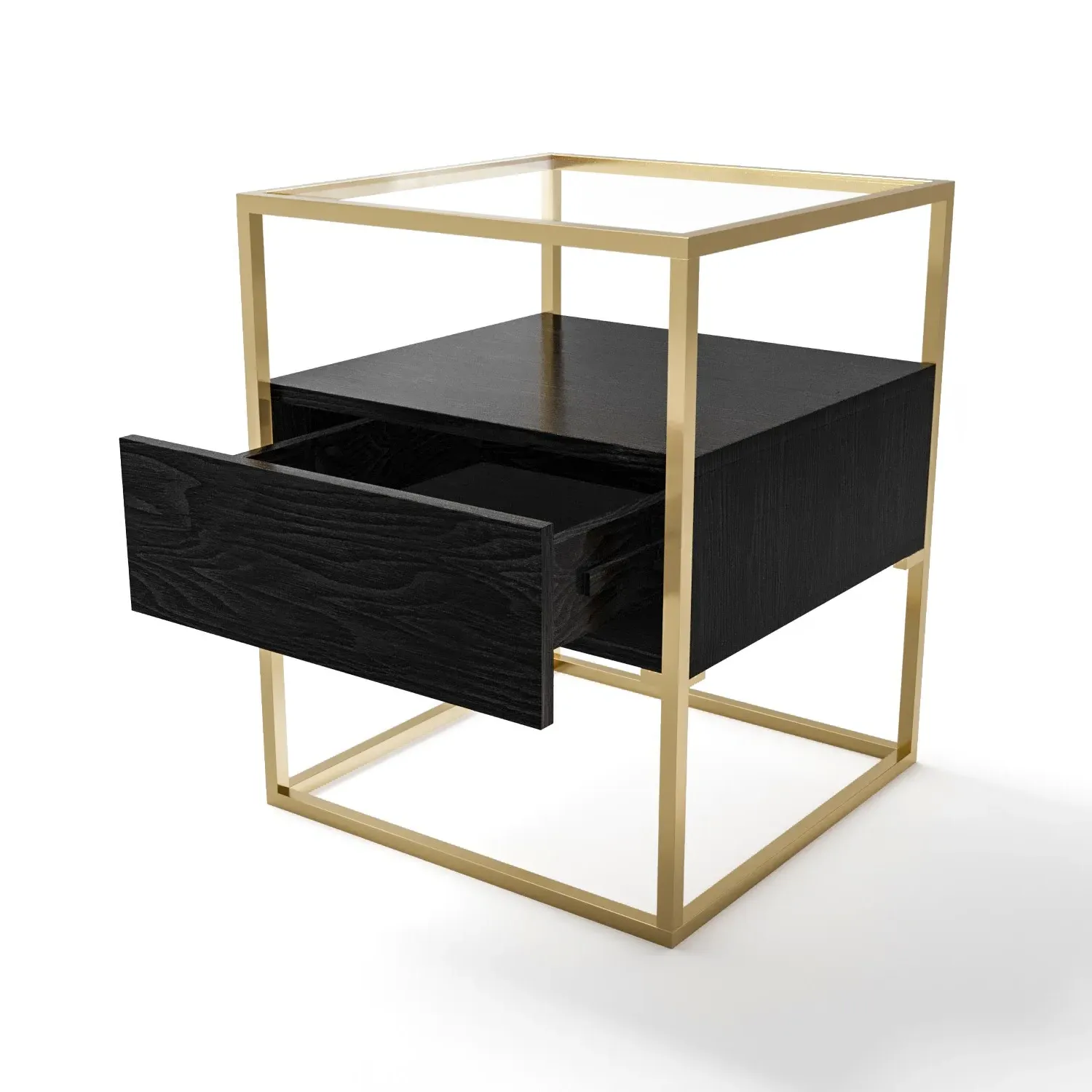 Square Side Table with Storage - Black, Glass